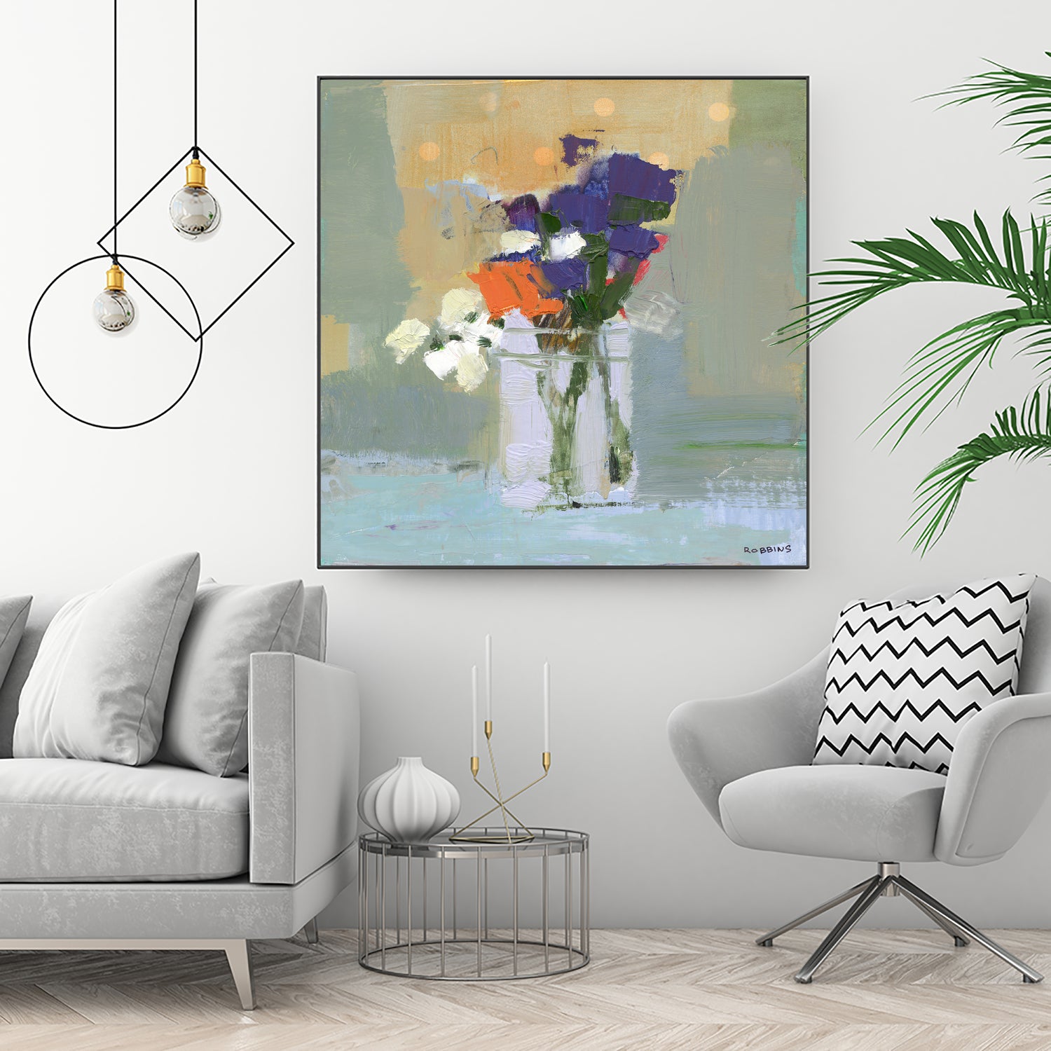 Bouquet With Polka Dots No. 8 by Kathleen Robbins on GIANT ART - gray contemporary