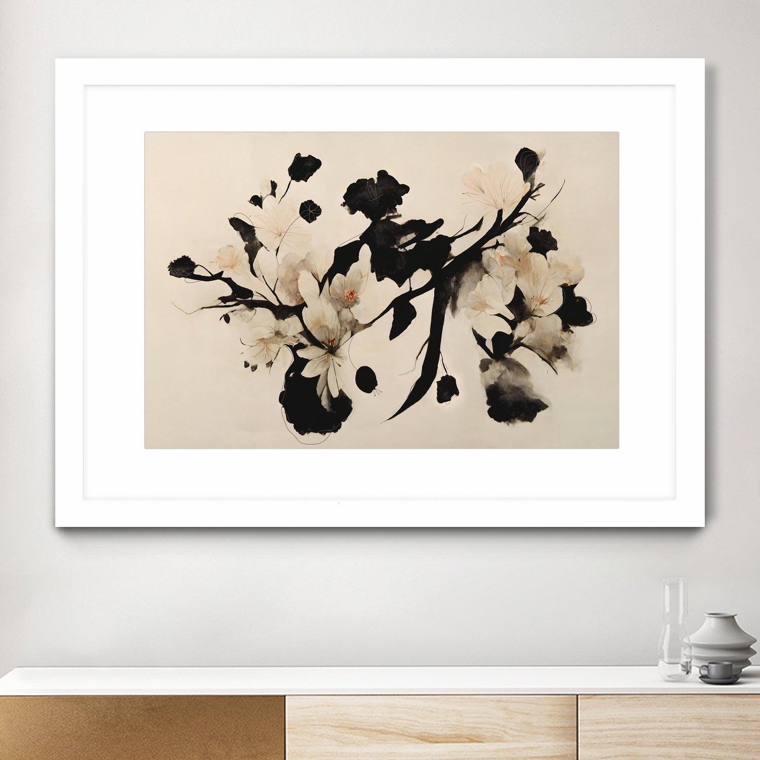 Cherry Blossom Branch by Treechild on GIANT ART - black  framed canvas