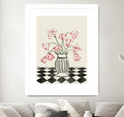 Pink Tulips In a Vase with Checkered Diamonds by Lucy Deaner  on GIANT ART -  flowers and plants