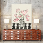 Pink Tulips In a Vase with Checkered Diamonds by Lucy Deaner  on GIANT ART -  flowers and plants