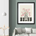 Pink Tulips In a Vase with Checkered Diamonds by Lucy Deaner  on GIANT ART -  flowers and plants