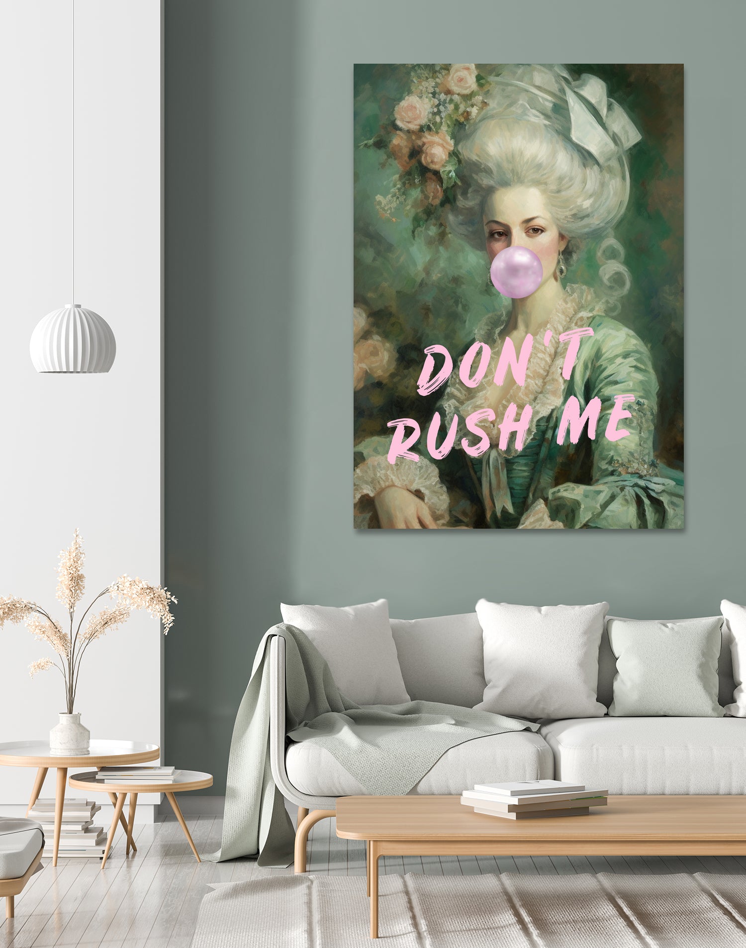 Marie Antoinette Dont Rush Me by Talitha McQueen on GIANT ART - pink contemporary  human face,flower,text,clothing,painting,doll,poster,person,fashion,flowers,flora,floral,botanical,flowers and plants,botanicals,word,words,painted,paint,painterly,people,portrait,figurative