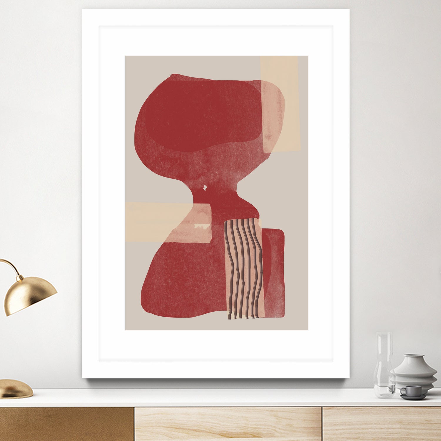Crimson Harmony by THE MIUUS STUDIO  on GIANT ART - red shape  abstract, bold, white, grey, gray, calm, painting, print,  wallart,  wall art,  energetic, colourful, graphic print, illustration, soft, brush strokes, cute, prints, home decor, beige, black, drawing