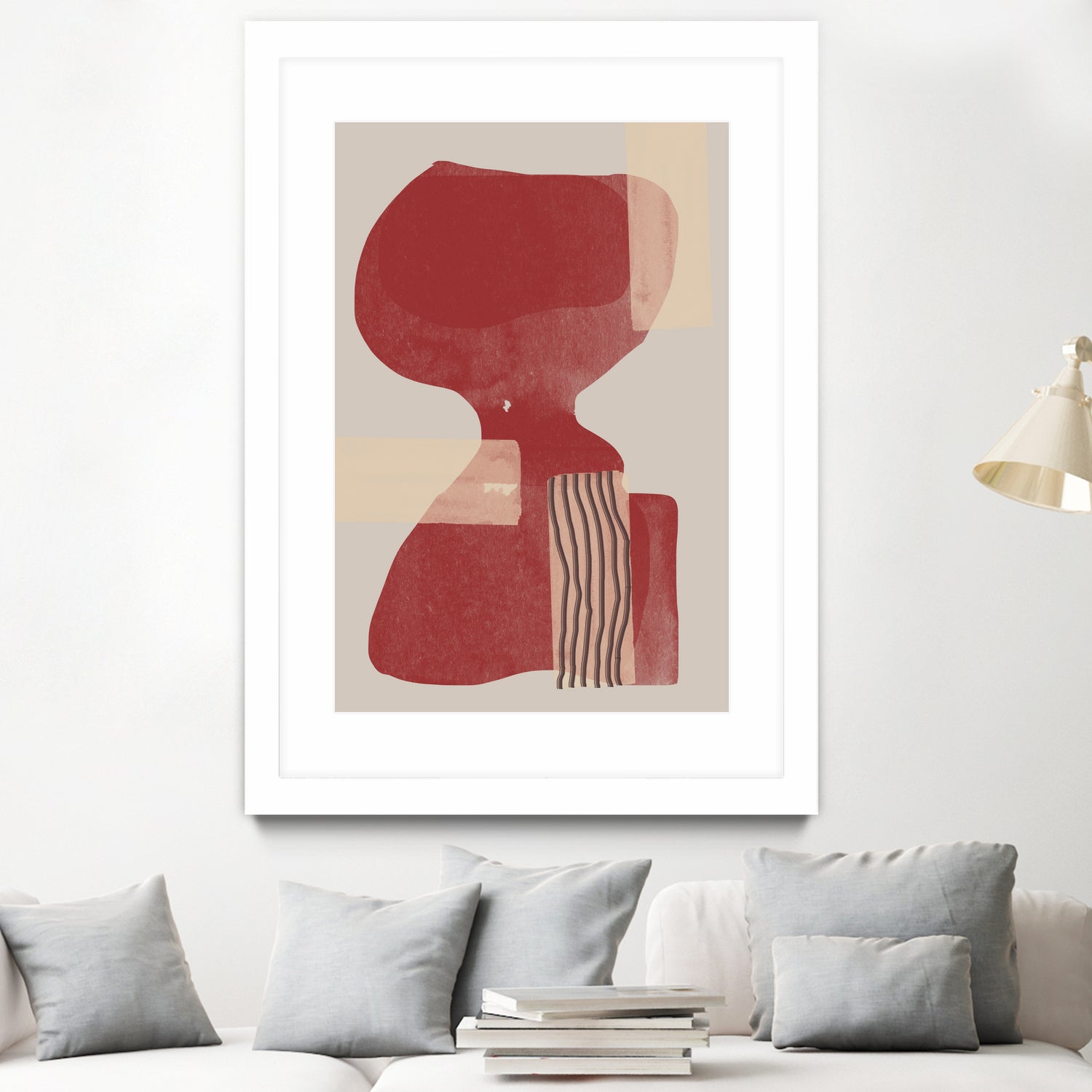 Crimson Harmony by THE MIUUS STUDIO  on GIANT ART - red shape  abstract, bold, white, grey, gray, calm, painting, print,  wallart,  wall art,  energetic, colourful, graphic print, illustration, soft, brush strokes, cute, prints, home decor, beige, black, drawing