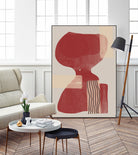 Crimson Harmony by THE MIUUS STUDIO  on GIANT ART - red shape  abstract, bold, white, grey, gray, calm, painting, print,  wallart,  wall art,  energetic, colourful, graphic print, illustration, soft, brush strokes, cute, prints, home decor, beige, black, drawing