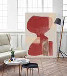 Crimson Harmony by THE MIUUS STUDIO  on GIANT ART - red shape  abstract, bold, white, grey, gray, calm, painting, print,  wallart,  wall art,  energetic, colourful, graphic print, illustration, soft, brush strokes, cute, prints, home decor, beige, black, drawing