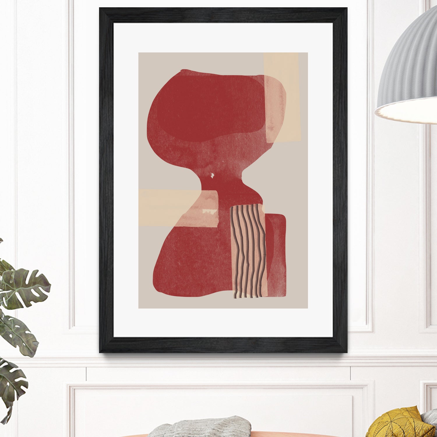 Crimson Harmony by THE MIUUS STUDIO  on GIANT ART - red shape  abstract, bold, white, grey, gray, calm, painting, print,  wallart,  wall art,  energetic, colourful, graphic print, illustration, soft, brush strokes, cute, prints, home decor, beige, black, drawing