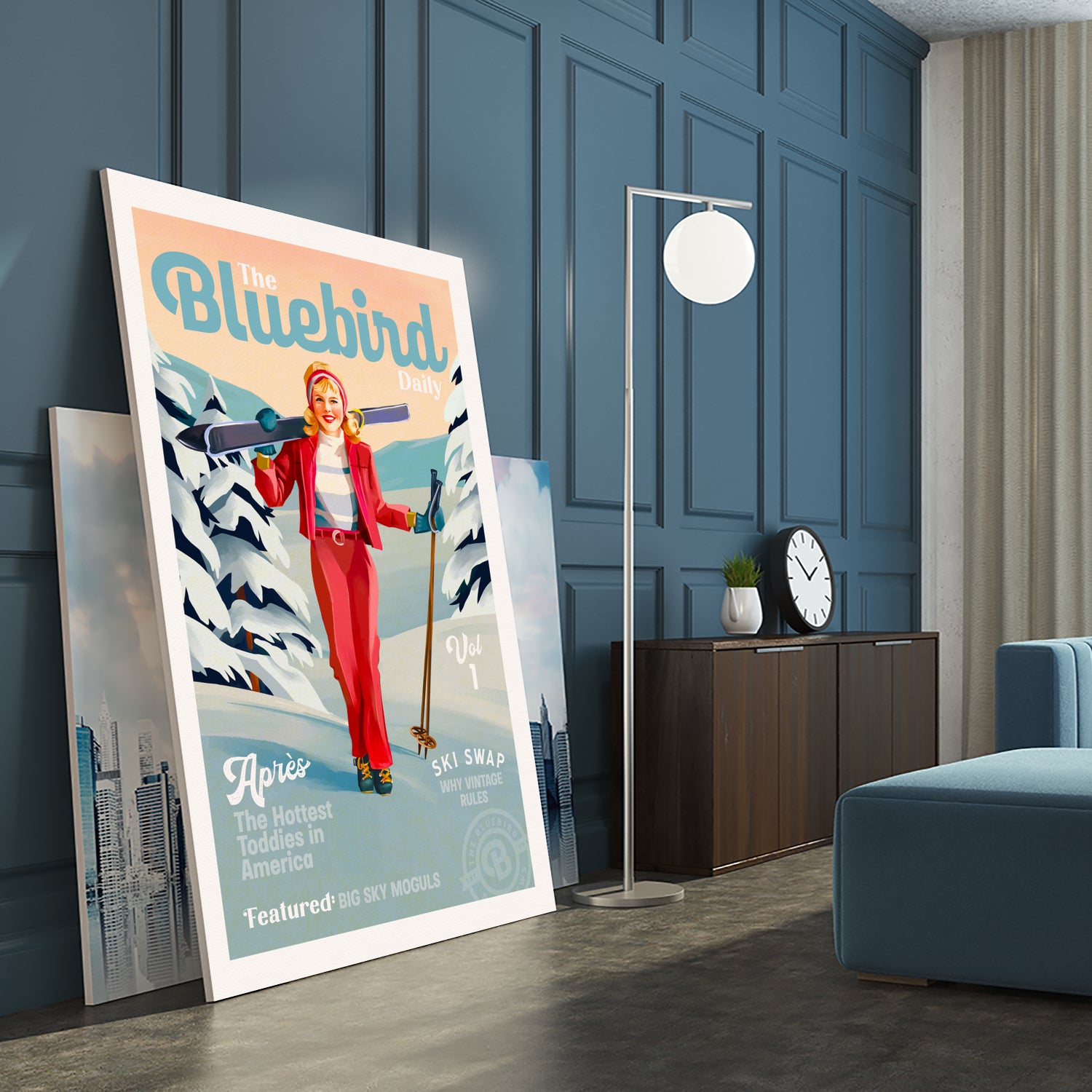 The Bluebird Daily Pinup Ski Art by The Whiskey Ginger on GIANT ART - figurative text