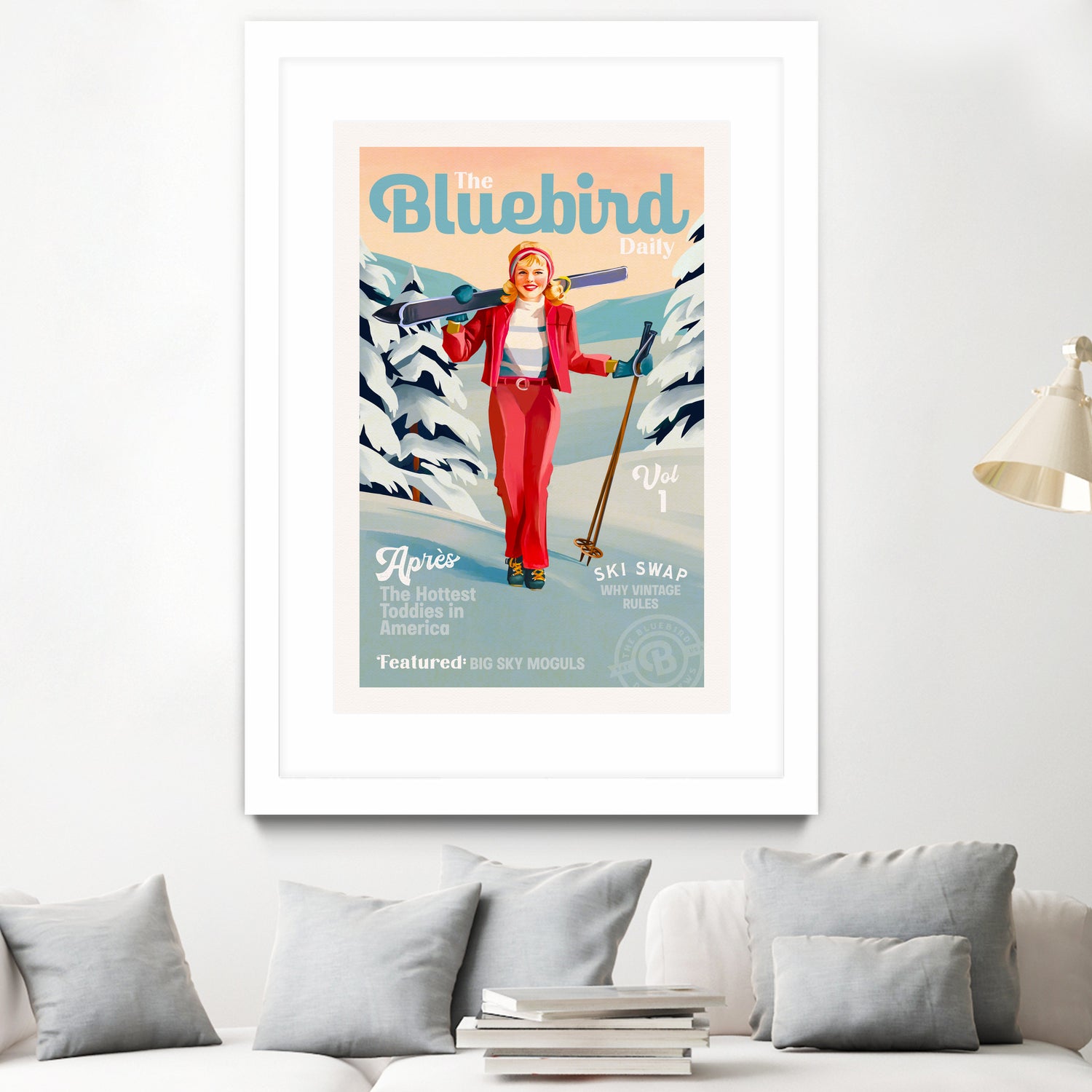 The Bluebird Daily Pinup Ski Art by The Whiskey Ginger on GIANT ART - figurative text