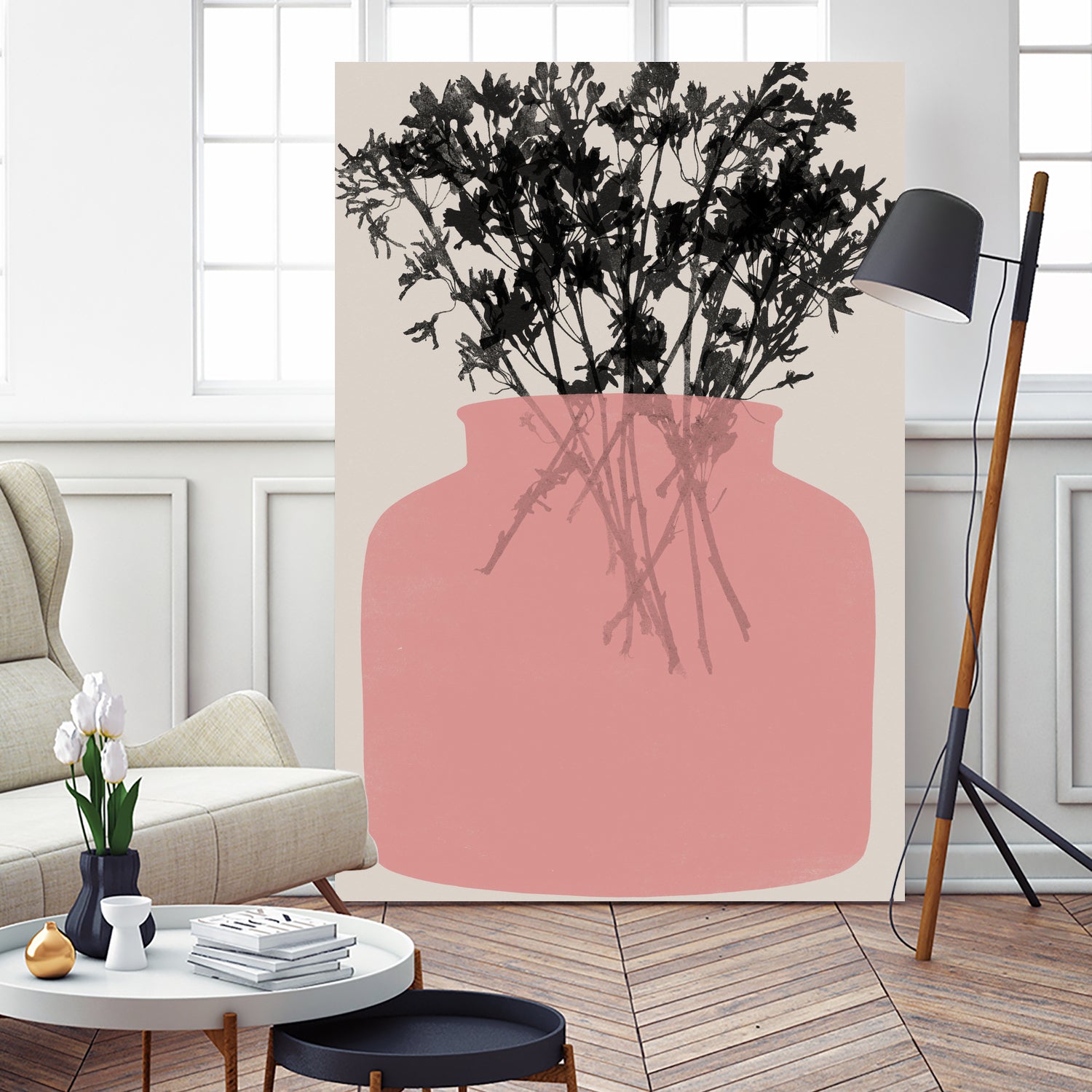 Pink Silhouette of a Jar by Garima Dhawan on GIANT ART - modern art flowers and plants modern art