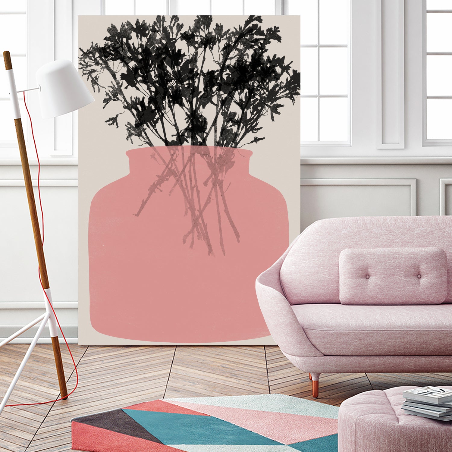 Pink Silhouette of a Jar by Garima Dhawan on GIANT ART - modern art flowers and plants modern art
