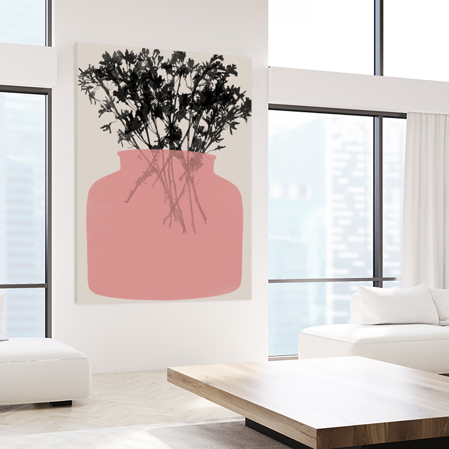 Pink Silhouette of a Jar by Garima Dhawan on GIANT ART - modern art flowers and plants modern art