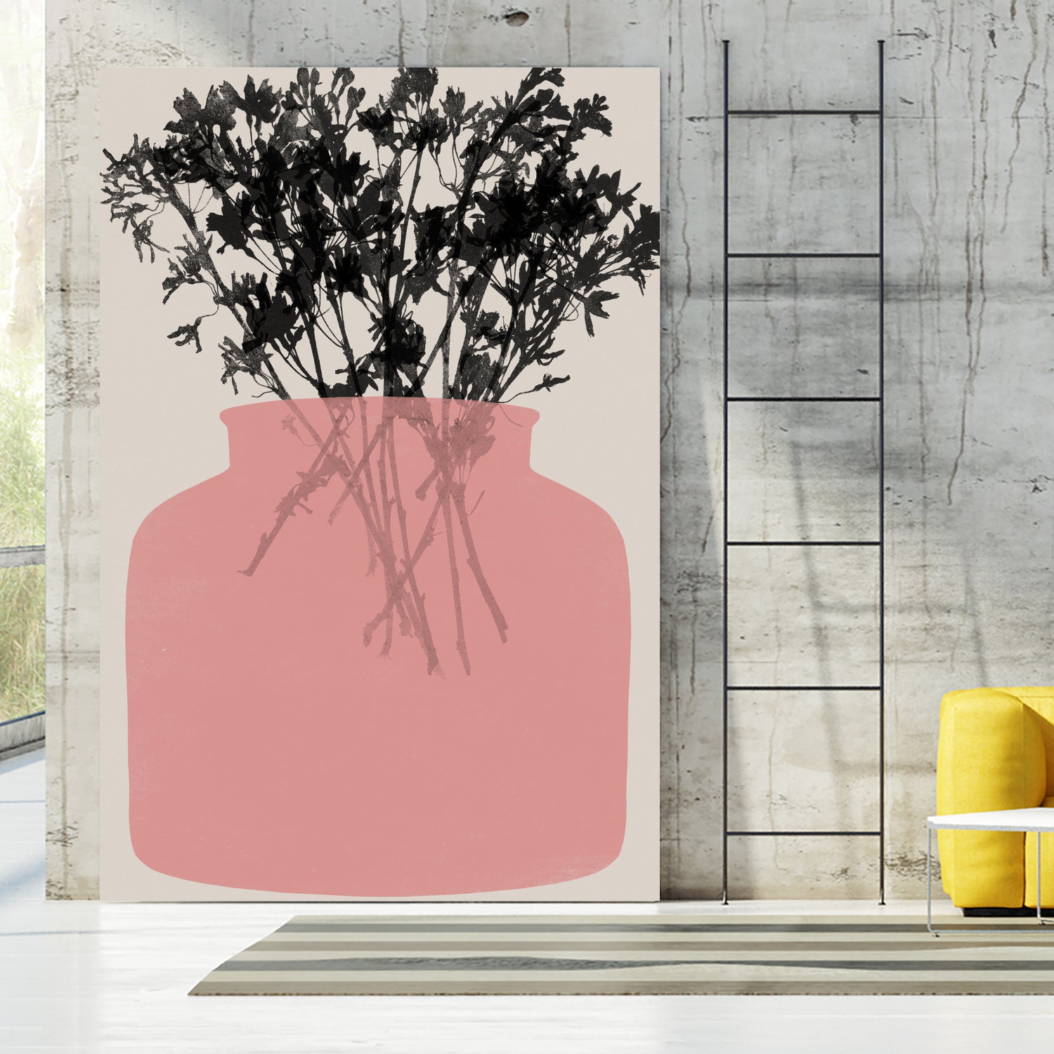 Pink Silhouette of a Jar by Garima Dhawan on GIANT ART - modern art flowers and plants modern art