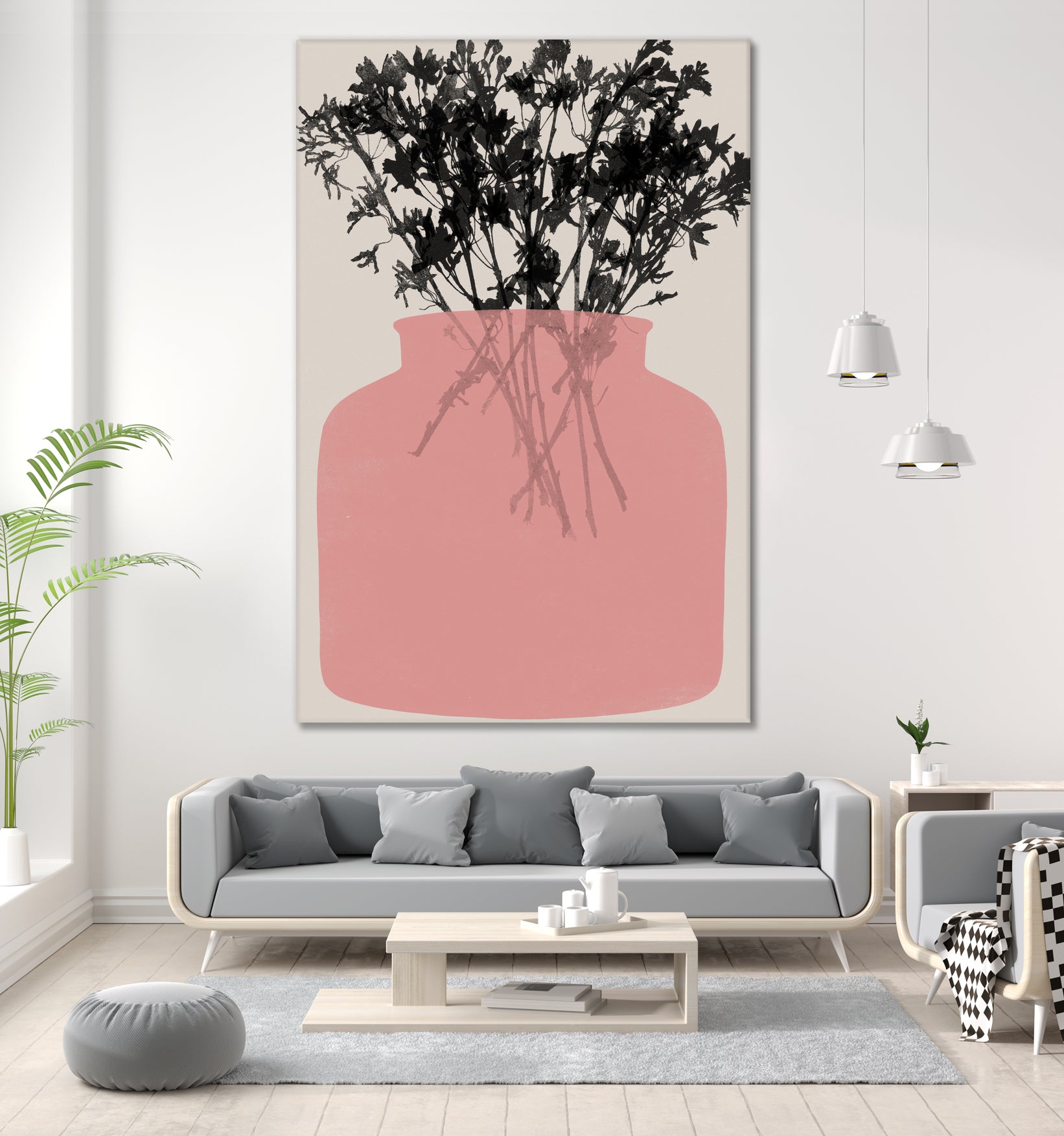 Pink Silhouette of a Jar by Garima Dhawan on GIANT ART - modern art flowers and plants modern art