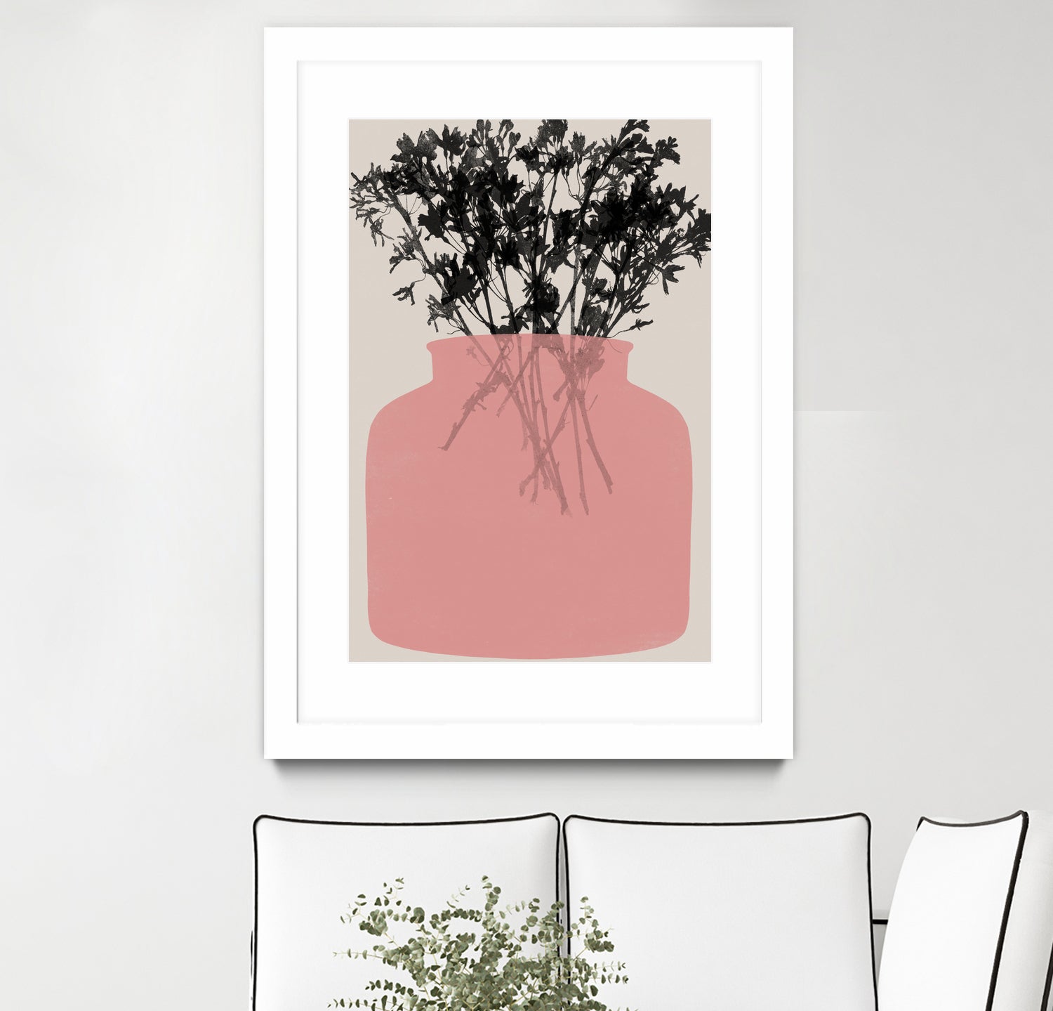 Pink Silhouette of a Jar by Garima Dhawan on GIANT ART - modern art flowers and plants modern art