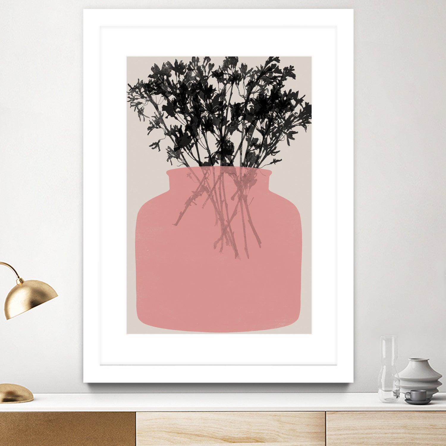 Pink Silhouette of a Jar by Garima Dhawan on GIANT ART - modern art flowers and plants modern art
