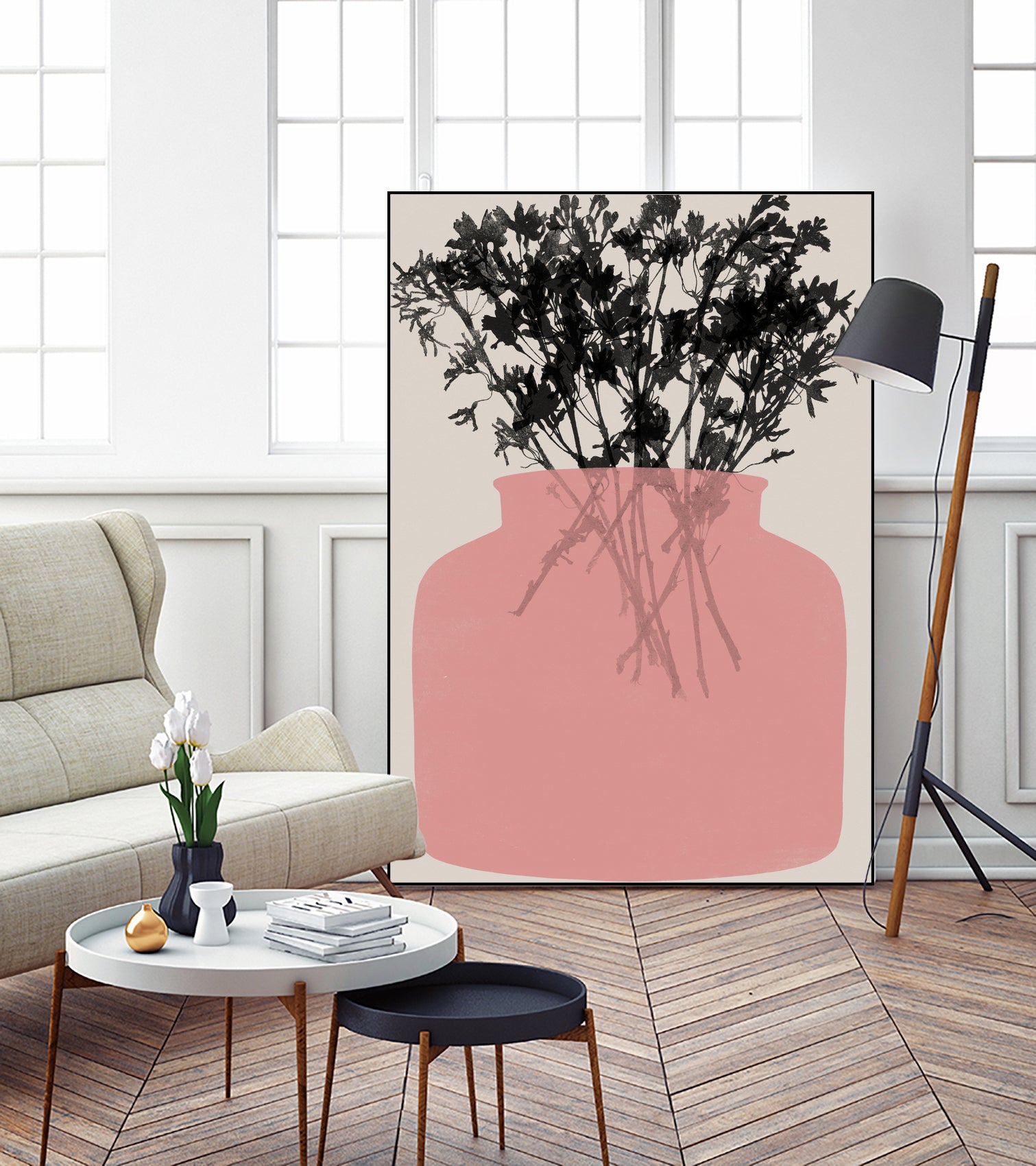 Pink Silhouette of a Jar by Garima Dhawan on GIANT ART - modern art flowers and plants modern art