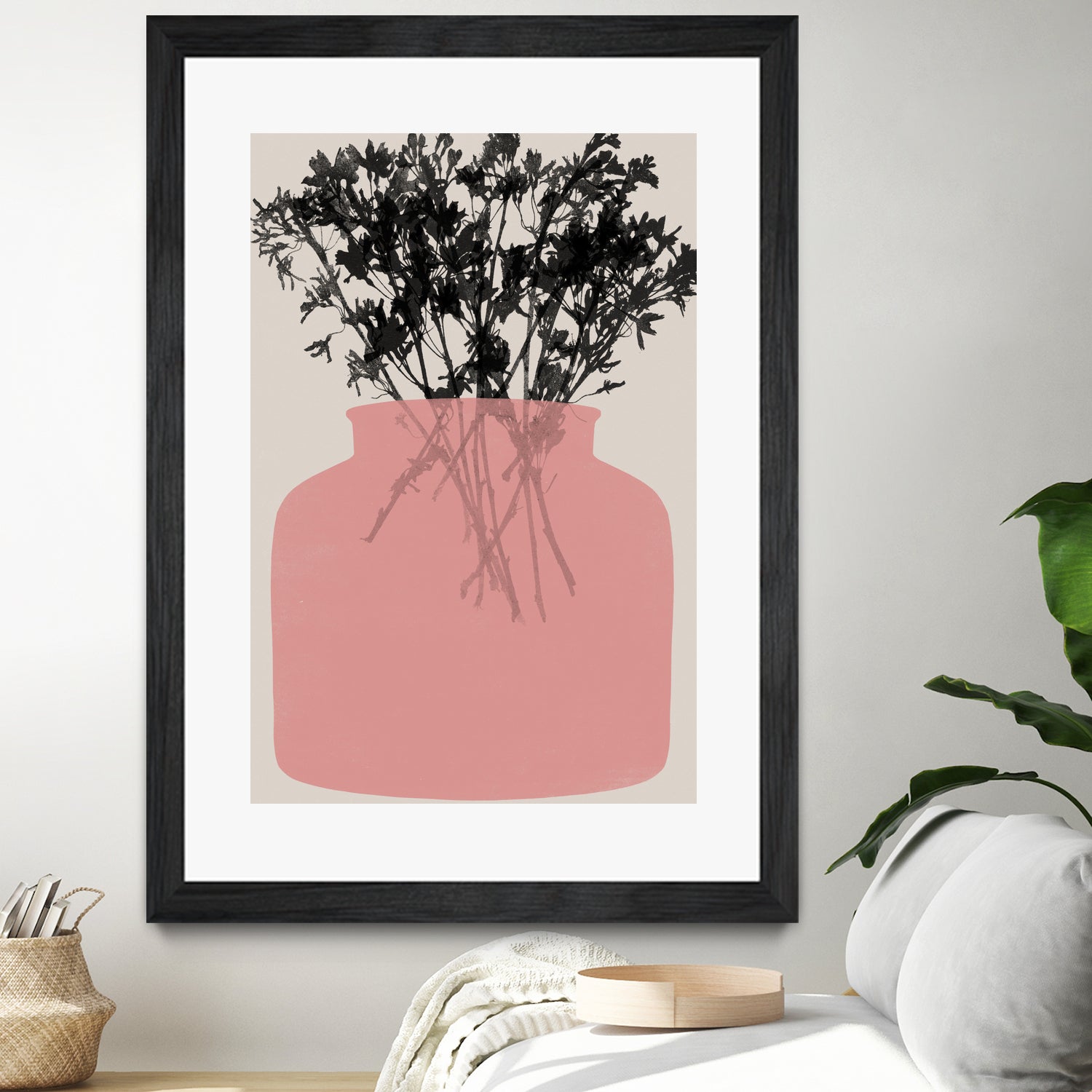 Pink Silhouette of a Jar by Garima Dhawan on GIANT ART - modern art flowers and plants modern art