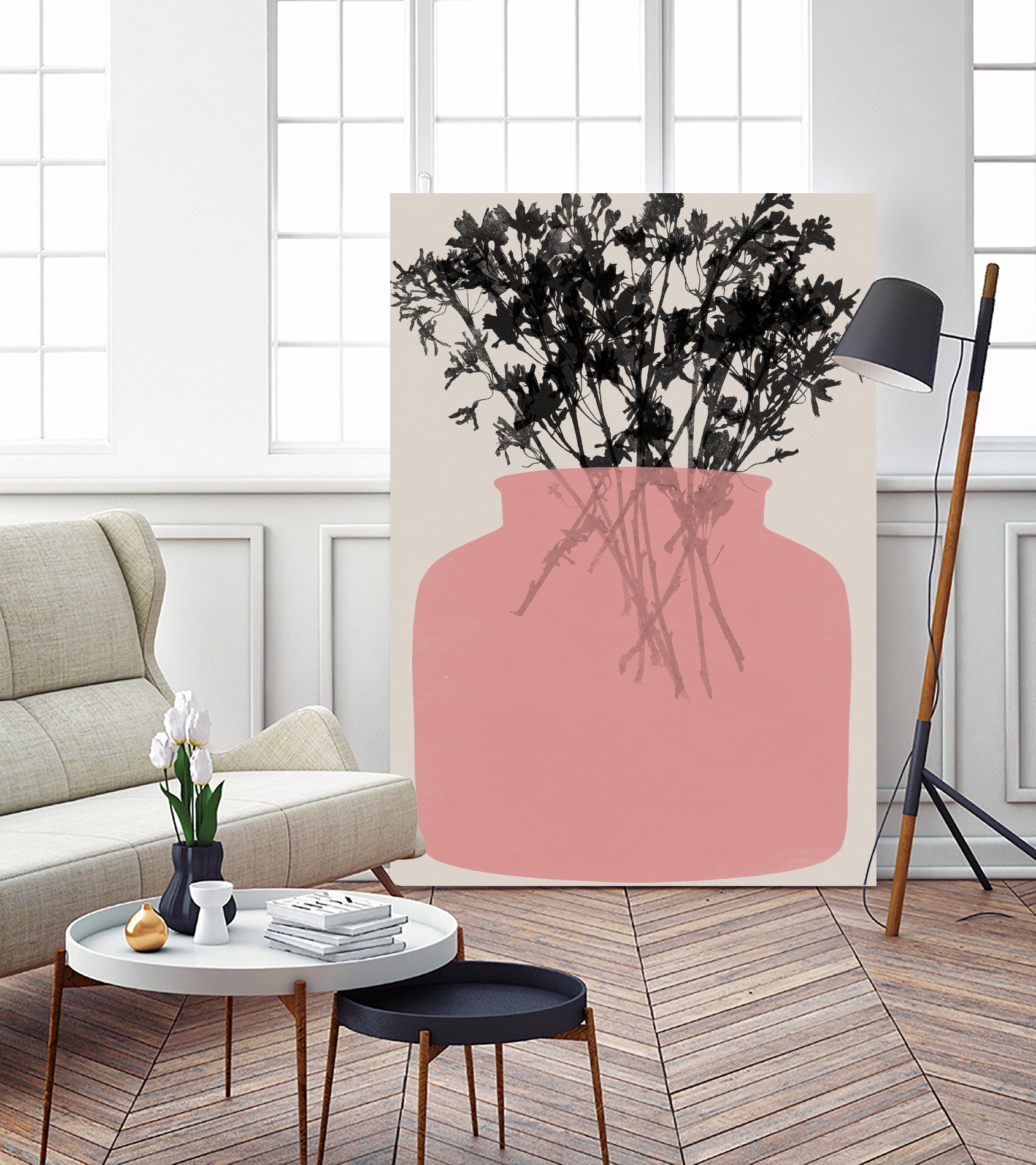 Pink Silhouette of a Jar by Garima Dhawan on GIANT ART - modern art flowers and plants modern art