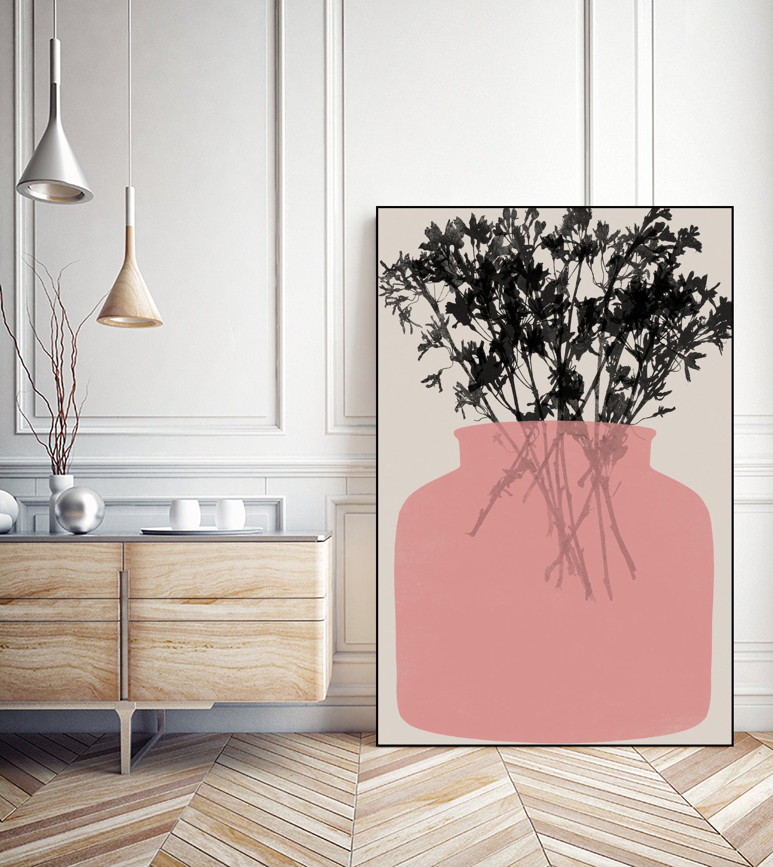 Pink Silhouette of a Jar by Garima Dhawan on GIANT ART - modern art flowers and plants modern art