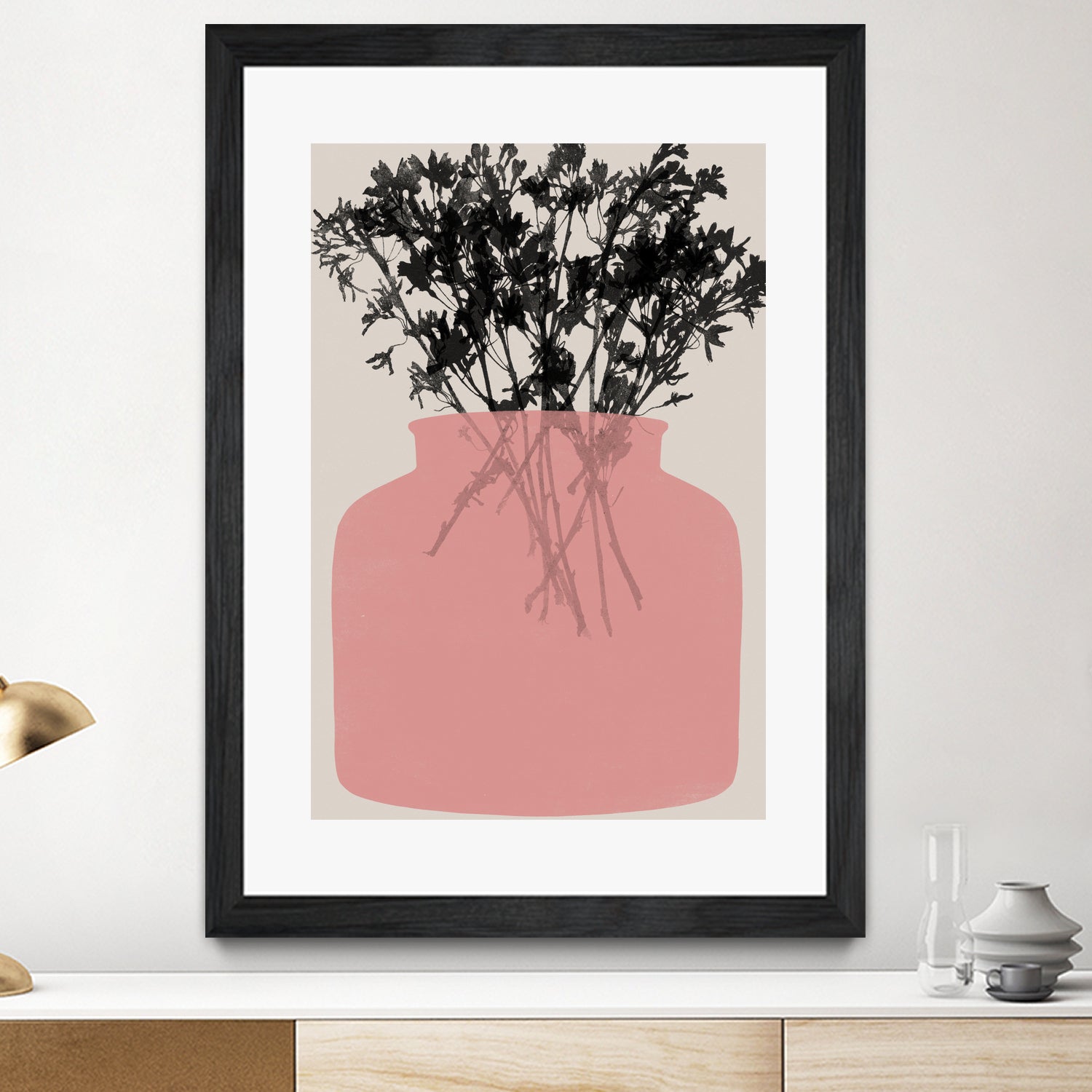 Pink Silhouette of a Jar by Garima Dhawan on GIANT ART - modern art flowers and plants modern art