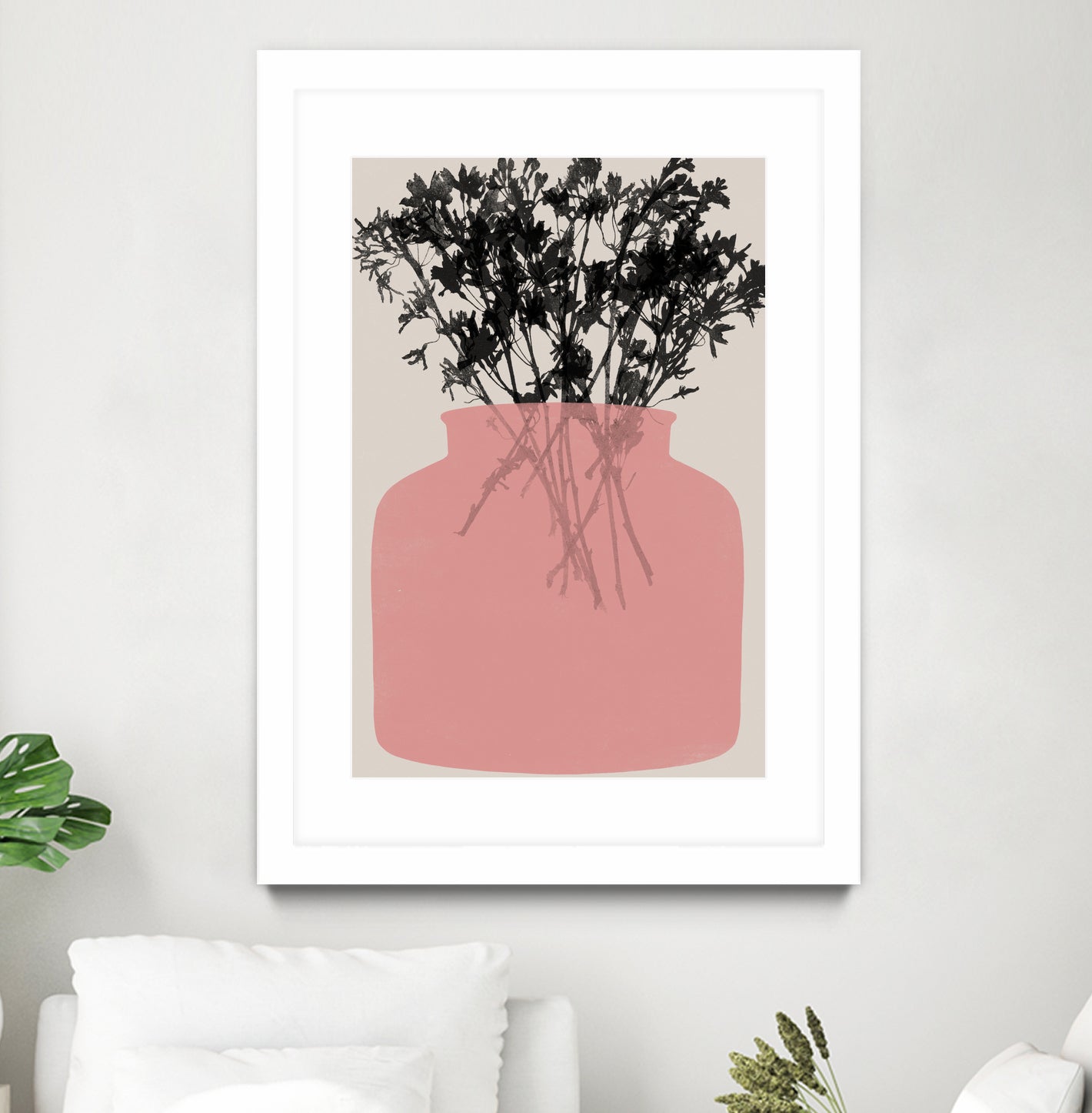 Pink Silhouette of a Jar by Garima Dhawan on GIANT ART - modern art flowers and plants modern art