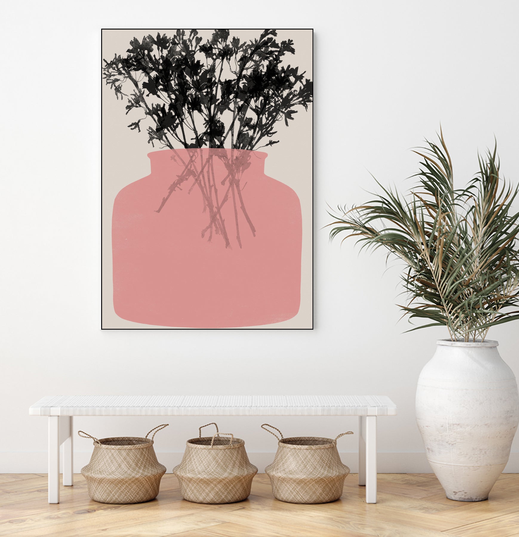 Pink Silhouette of a Jar by Garima Dhawan on GIANT ART - modern art flowers and plants modern art