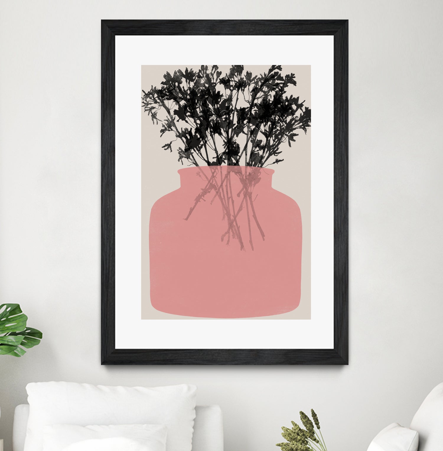 Pink Silhouette of a Jar by Garima Dhawan on GIANT ART - modern art flowers and plants modern art