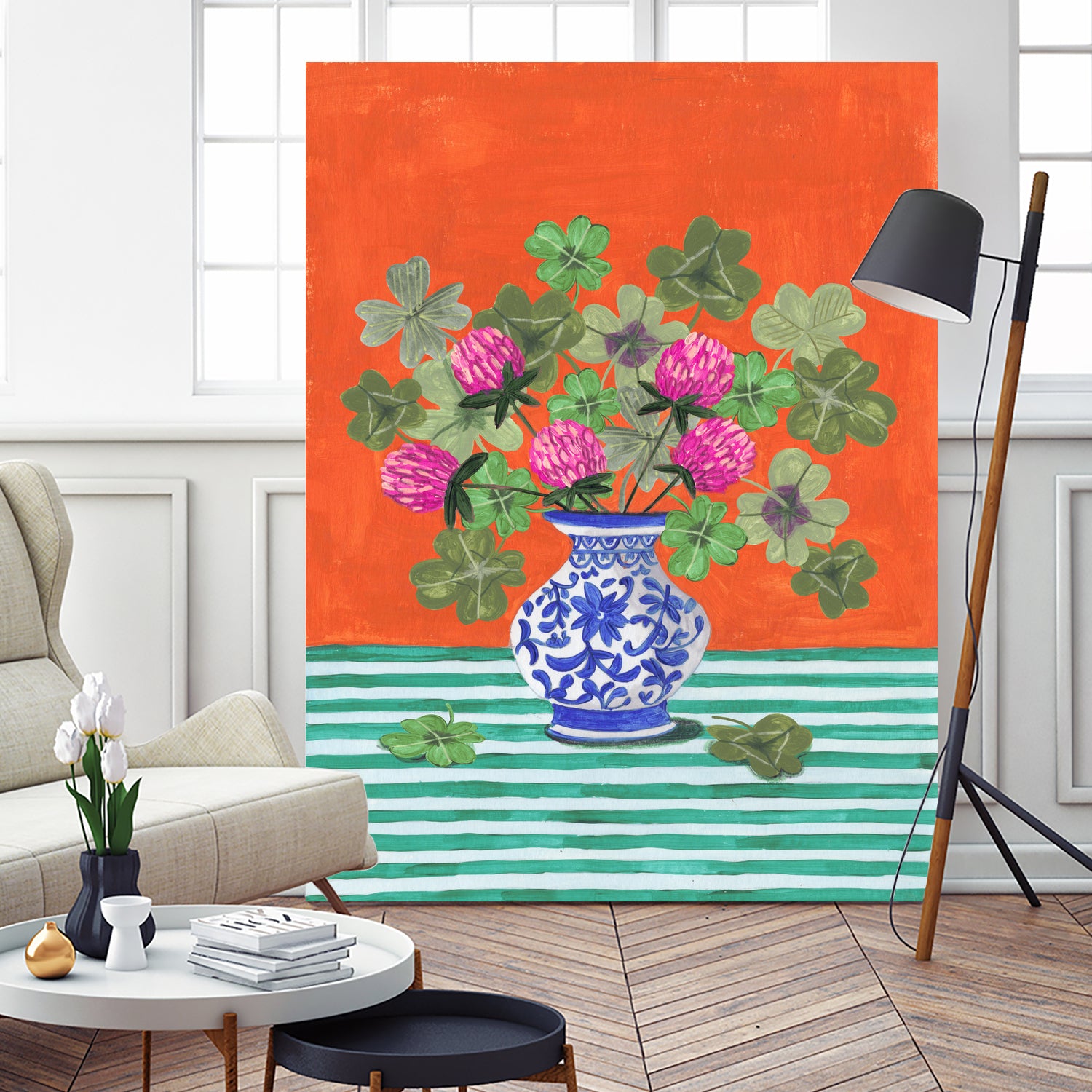 Clovers and Pink Blossoms by Caroline Bonne Muller on GIANT ART - clover bouquet  clover bouquet
