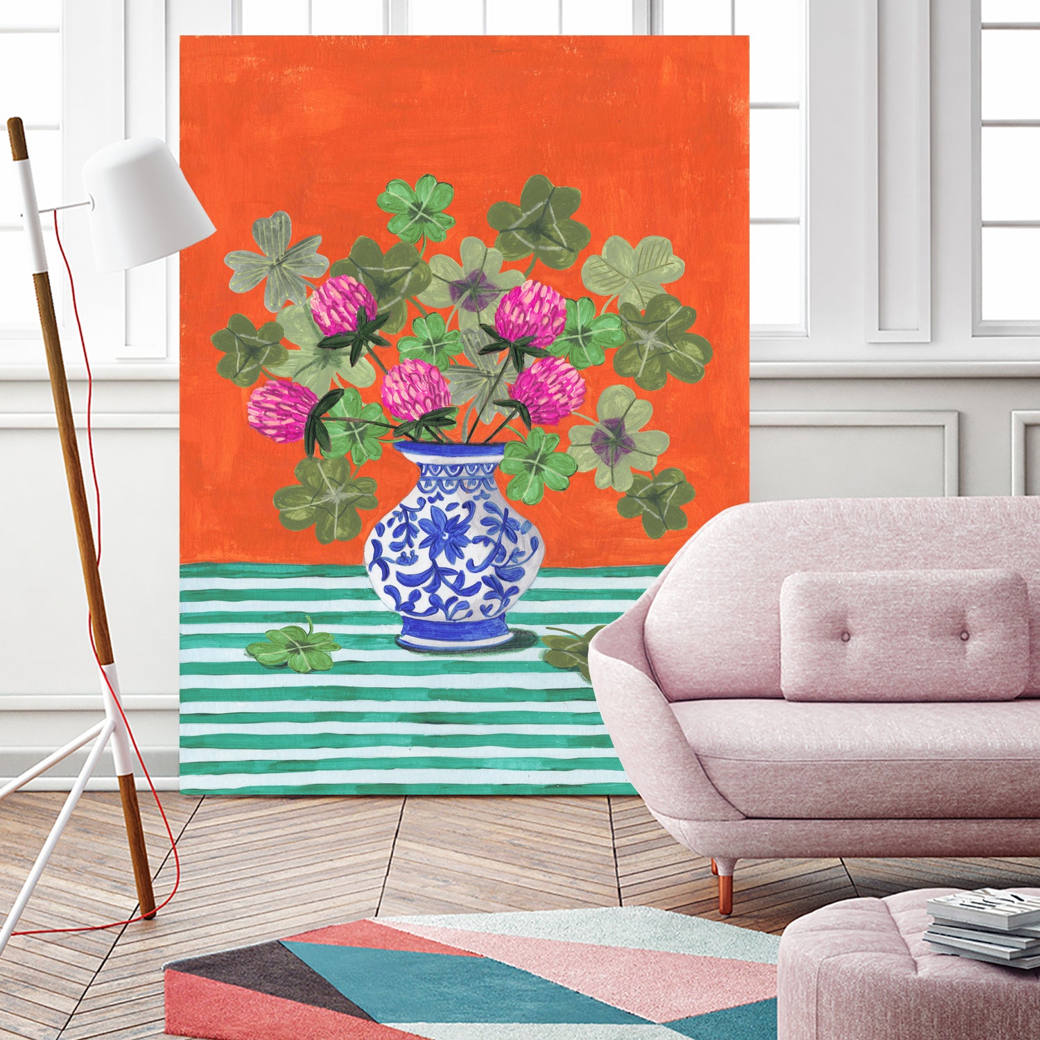 Clovers and Pink Blossoms by Caroline Bonne Muller on GIANT ART - clover bouquet  clover bouquet