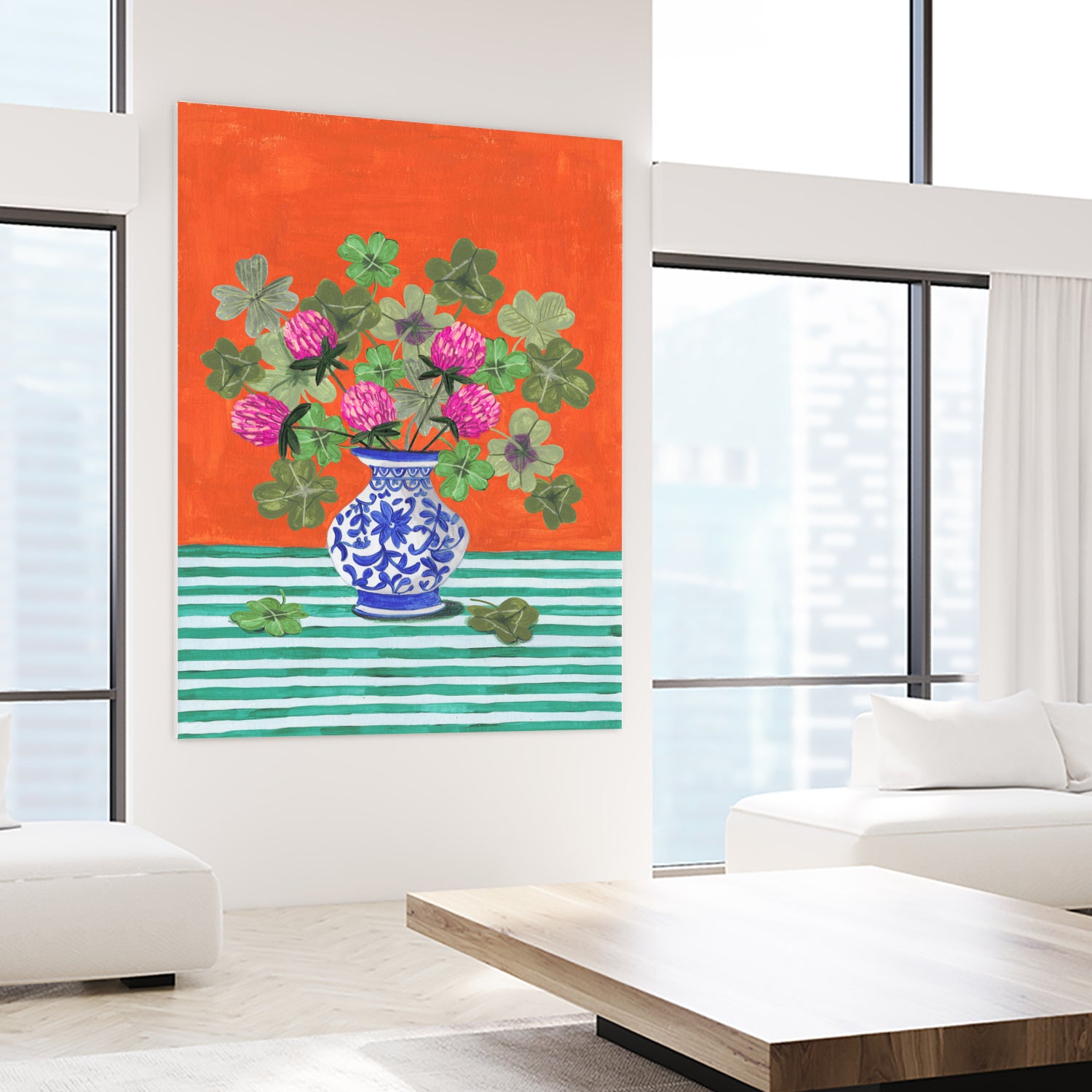 Clovers and Pink Blossoms by Caroline Bonne Muller on GIANT ART - clover bouquet  clover bouquet