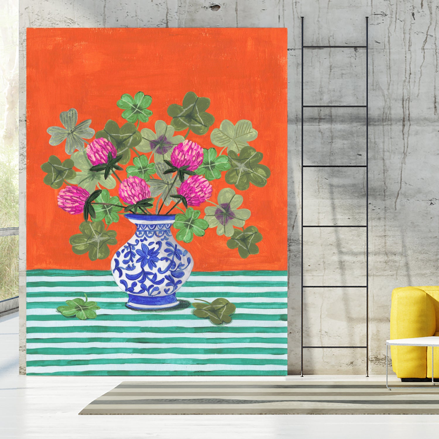 Clovers and Pink Blossoms by Caroline Bonne Muller on GIANT ART - clover bouquet  clover bouquet