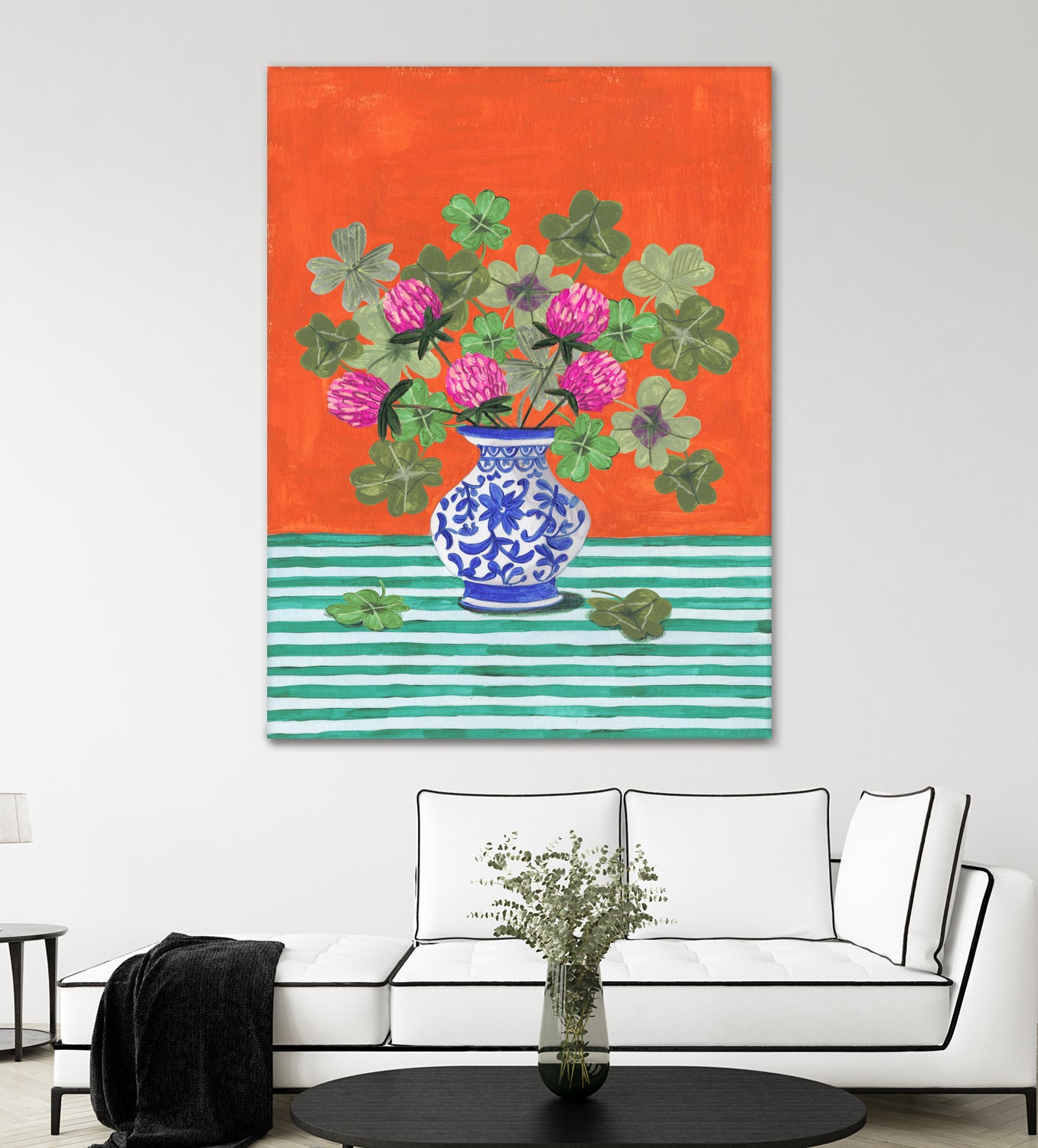 Clovers and Pink Blossoms by Caroline Bonne Muller on GIANT ART - clover bouquet  clover bouquet
