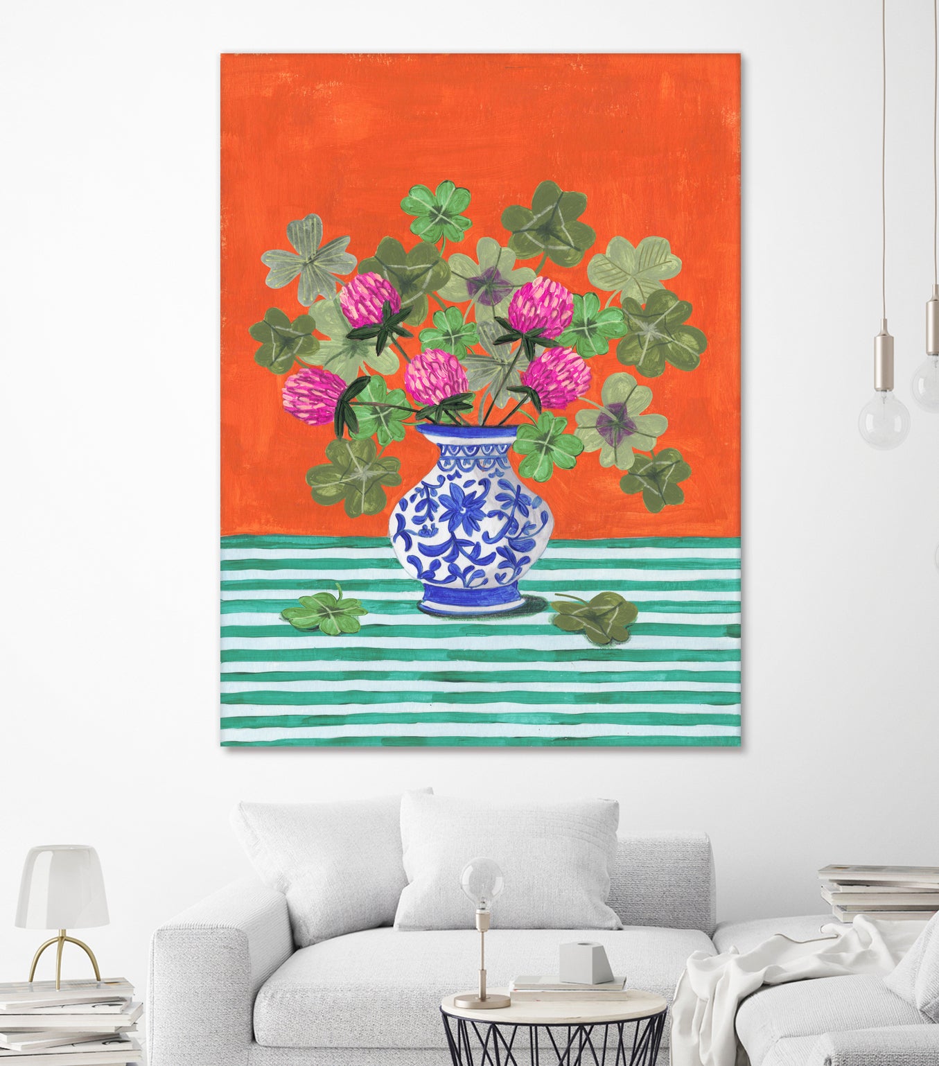 Clovers and Pink Blossoms by Caroline Bonne Muller on GIANT ART - clover bouquet  clover bouquet