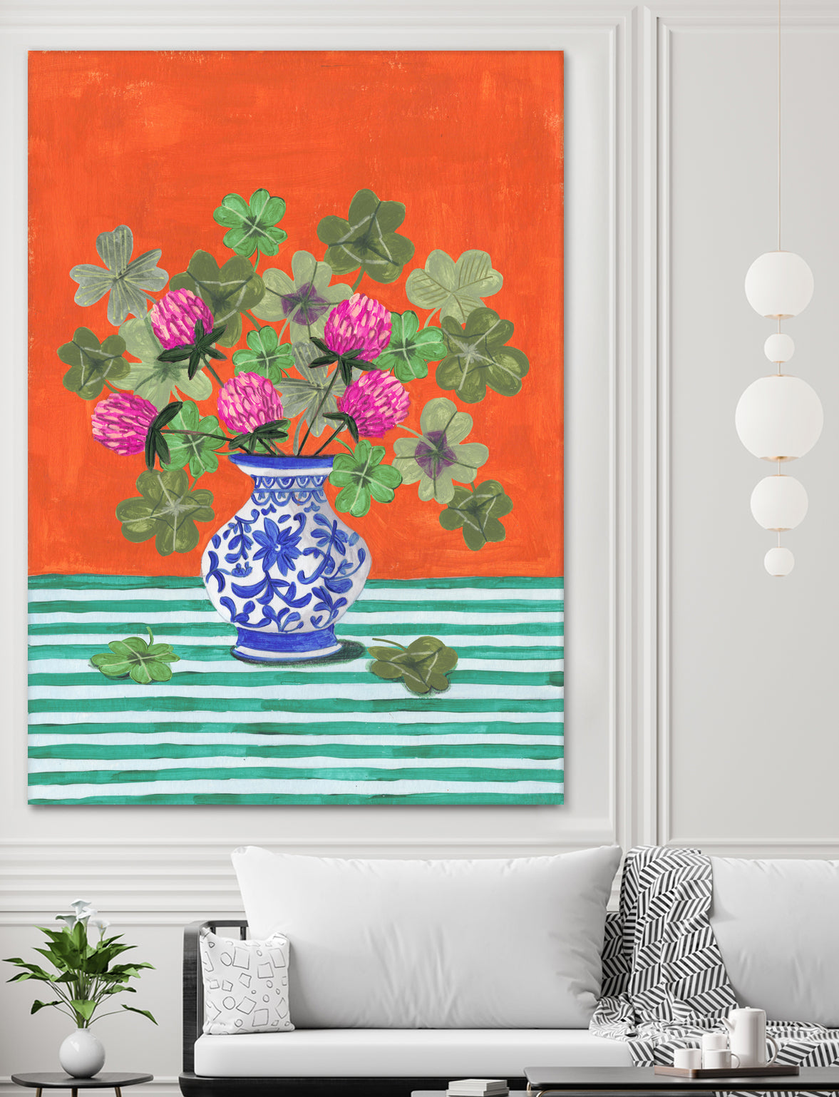 Clovers and Pink Blossoms by Caroline Bonne Muller on GIANT ART - clover bouquet  clover bouquet