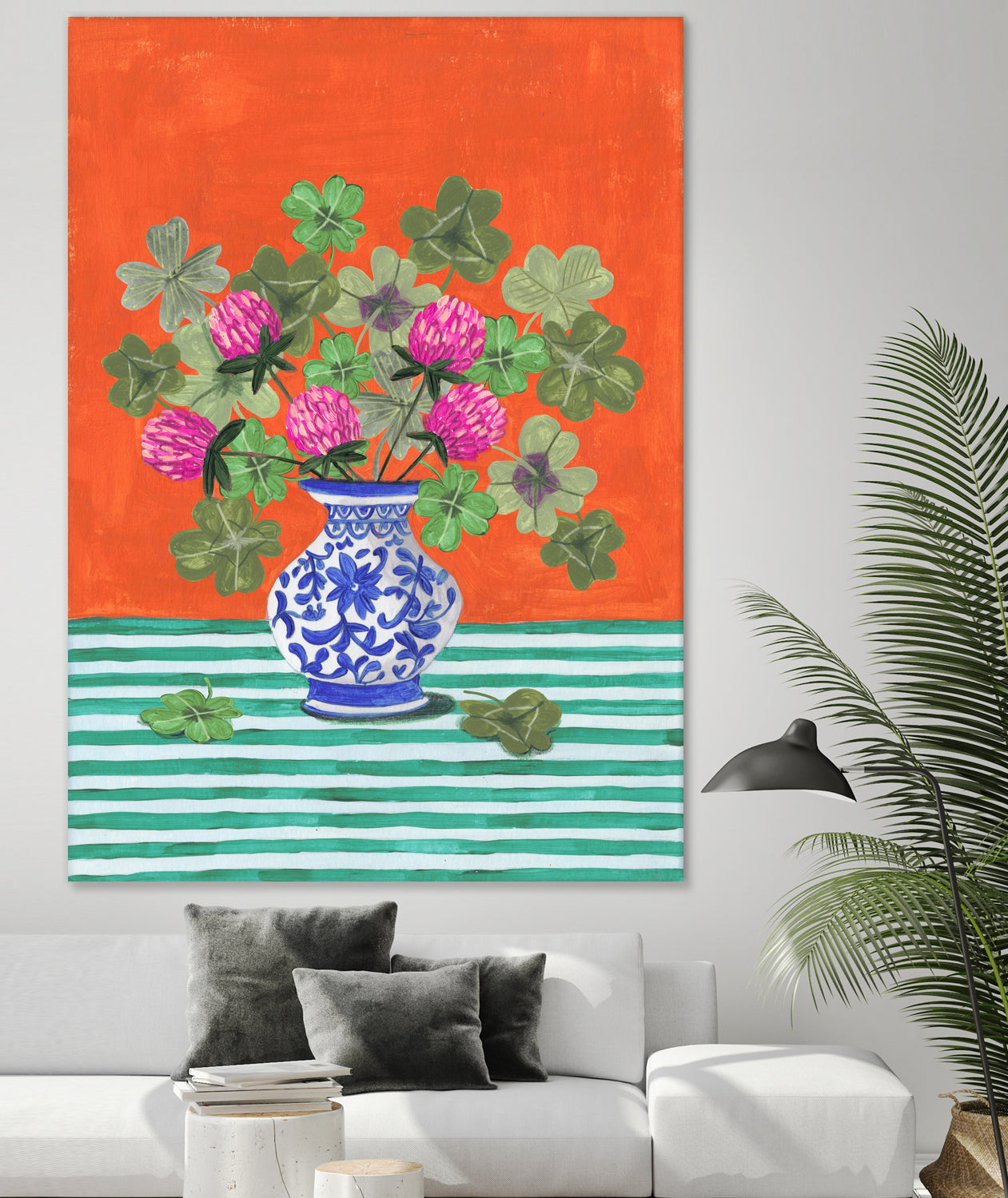 Clovers and Pink Blossoms by Caroline Bonne Muller on GIANT ART - clover bouquet  clover bouquet
