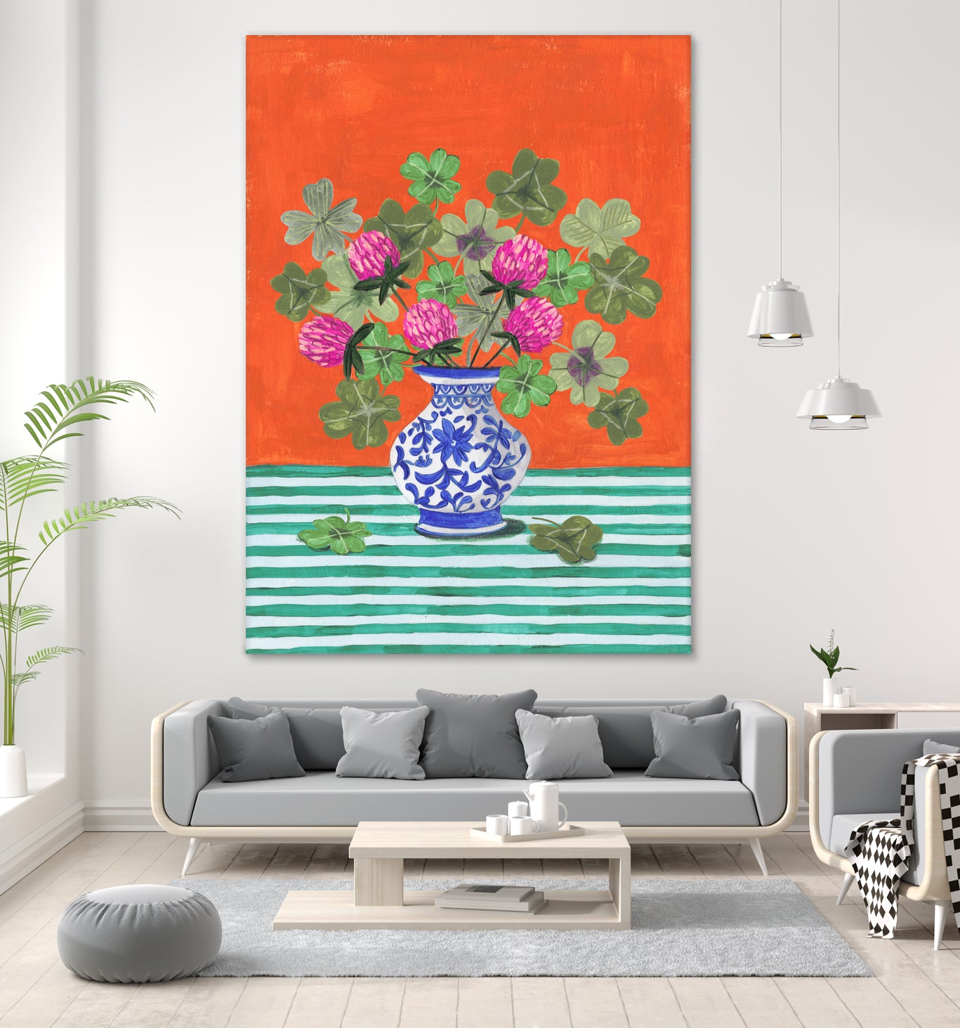Clovers and Pink Blossoms by Caroline Bonne Muller on GIANT ART - clover bouquet  clover bouquet