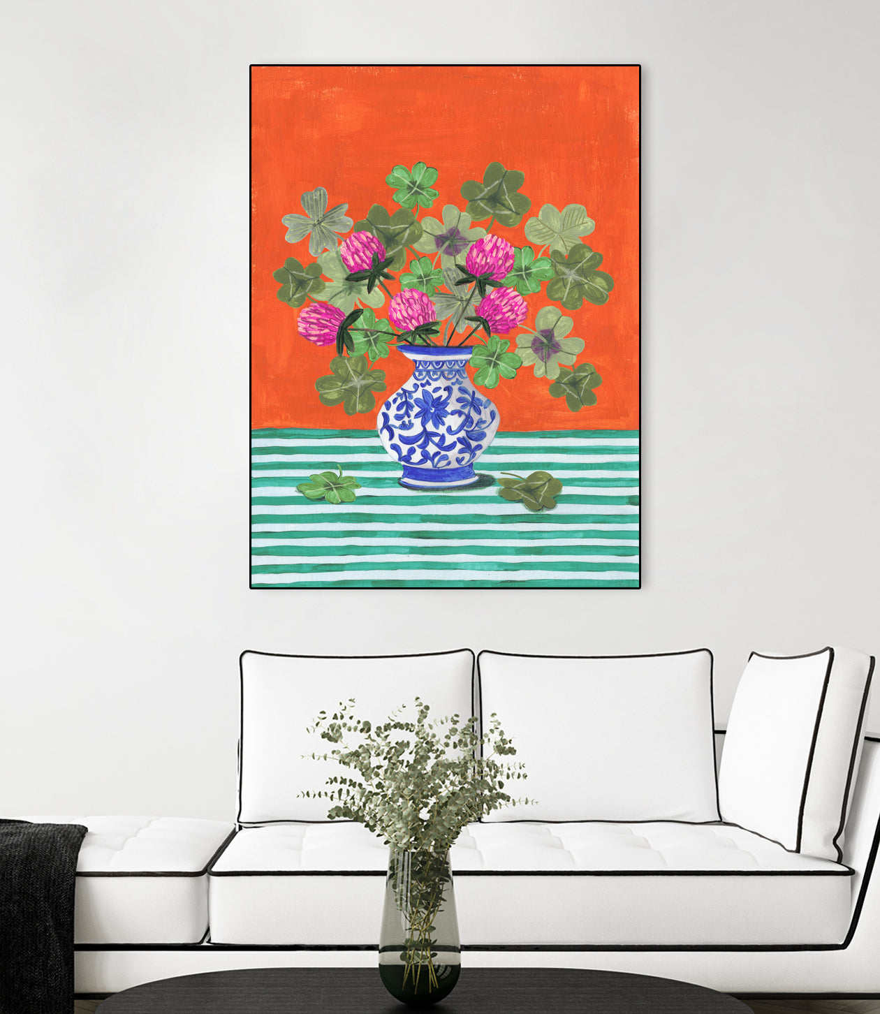 Clovers and Pink Blossoms by Caroline Bonne Muller on GIANT ART - clover bouquet  clover bouquet