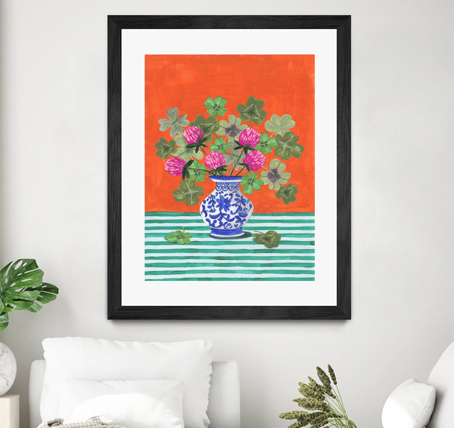 Clovers and Pink Blossoms by Caroline Bonne Muller on GIANT ART - clover bouquet  clover bouquet