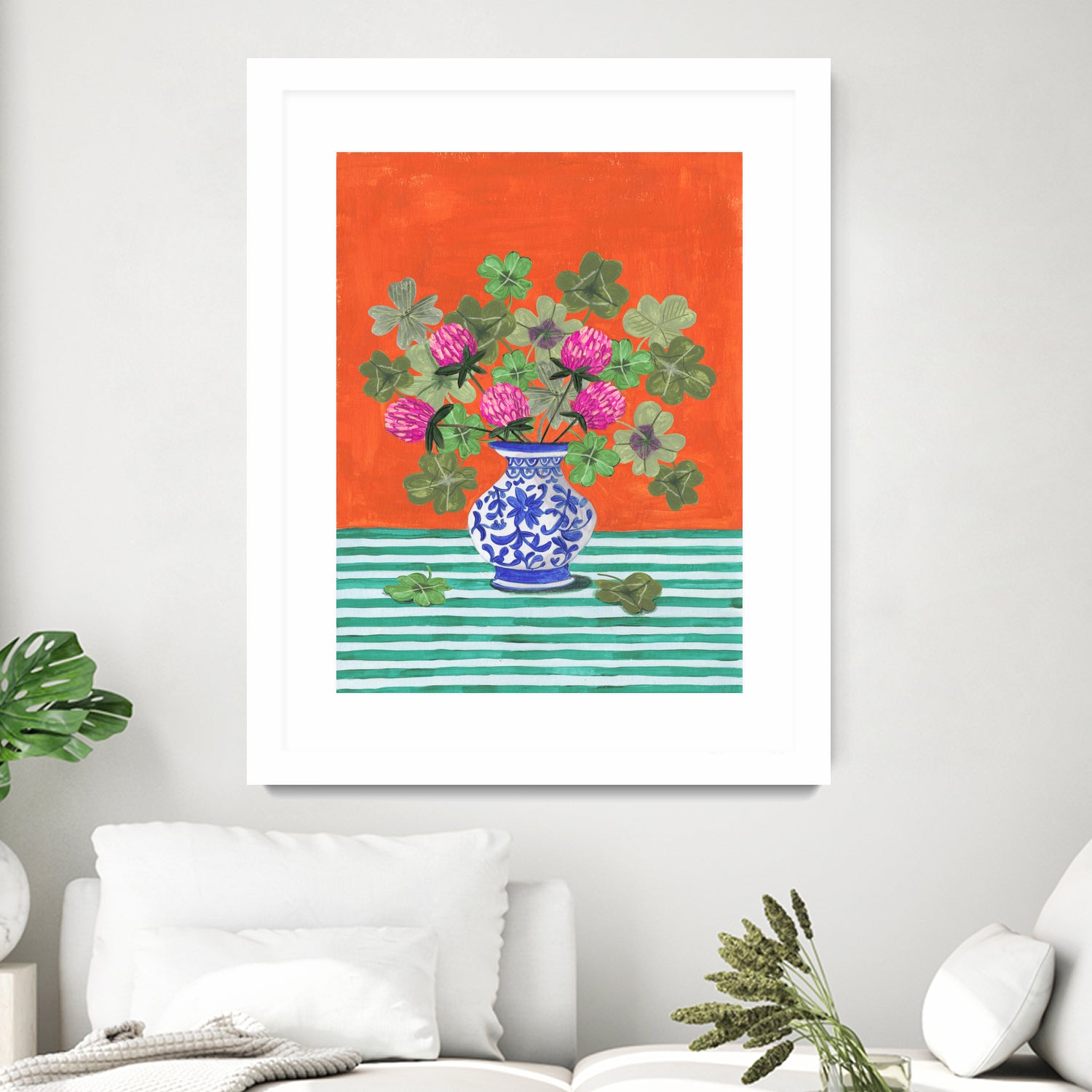 Clovers and Pink Blossoms by Caroline Bonne Muller on GIANT ART - clover bouquet  clover bouquet