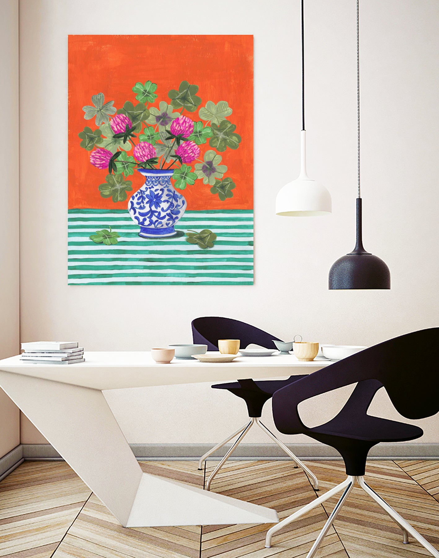 Clovers and Pink Blossoms by Caroline Bonne Muller on GIANT ART - clover bouquet  clover bouquet