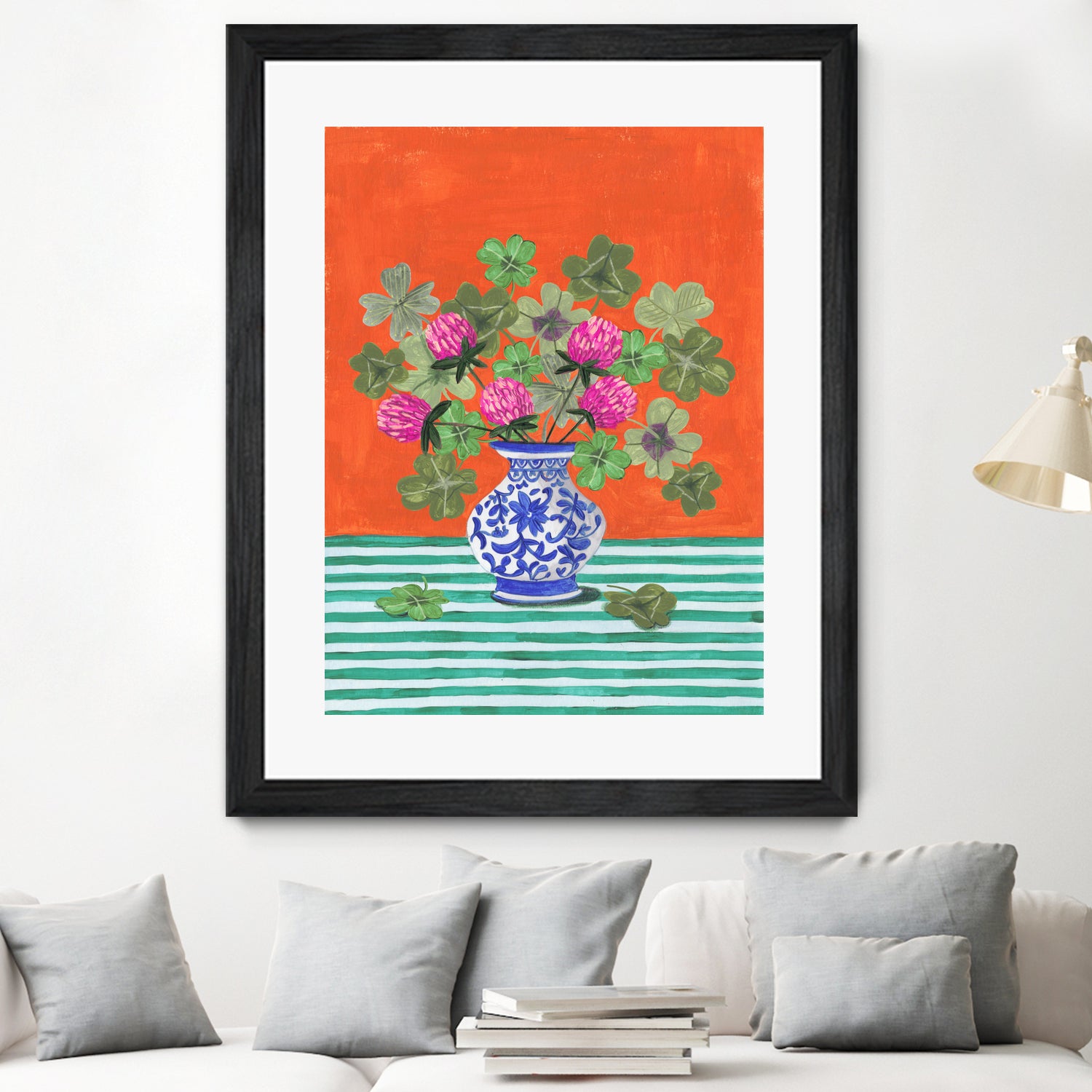 Clovers and Pink Blossoms by Caroline Bonne Muller on GIANT ART - clover bouquet  clover bouquet