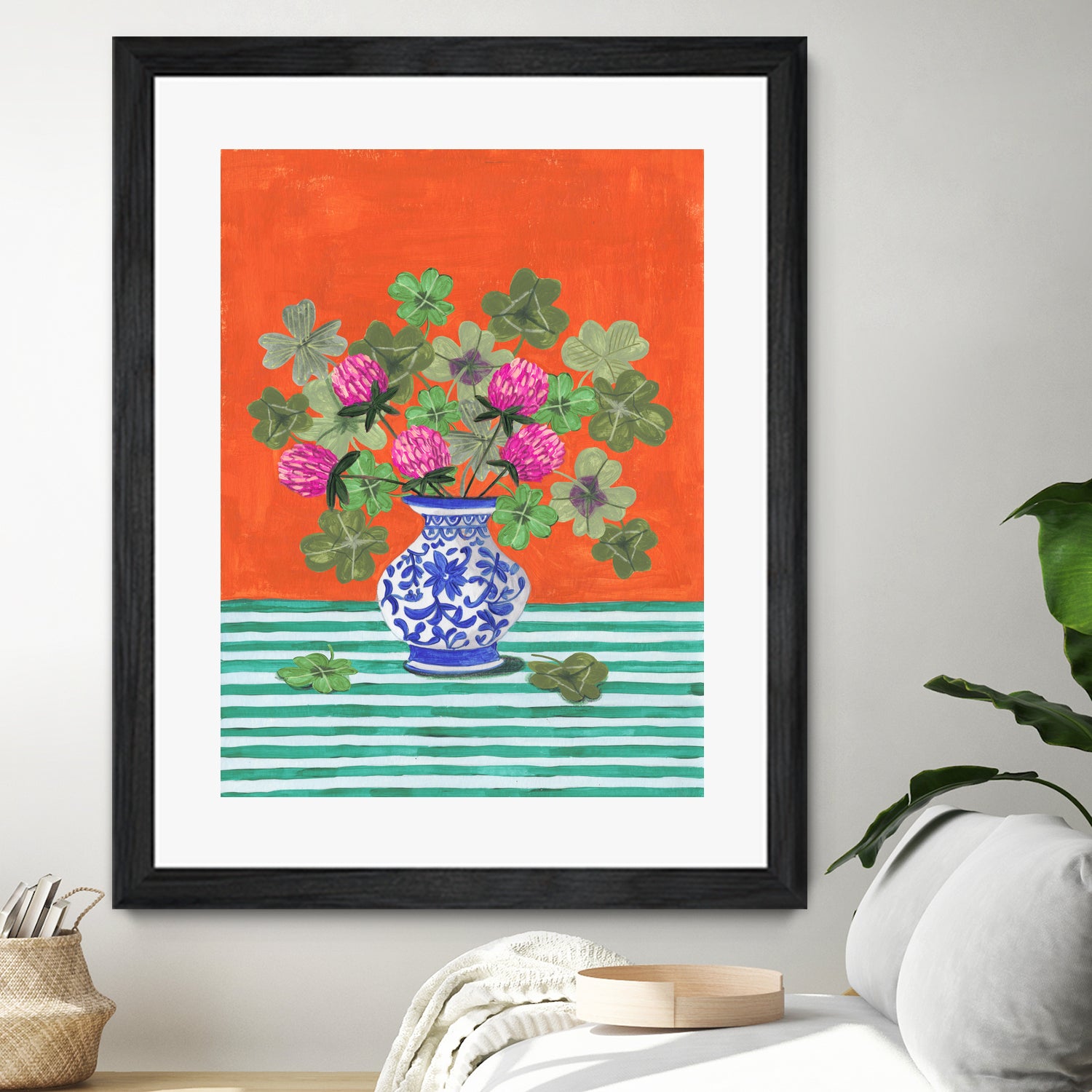 Clovers and Pink Blossoms by Caroline Bonne Muller on GIANT ART - clover bouquet  clover bouquet