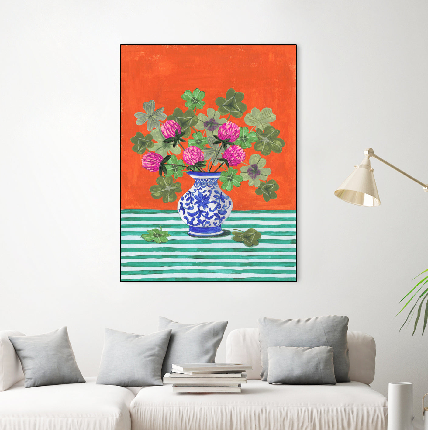 Clovers and Pink Blossoms by Caroline Bonne Muller on GIANT ART - clover bouquet  clover bouquet