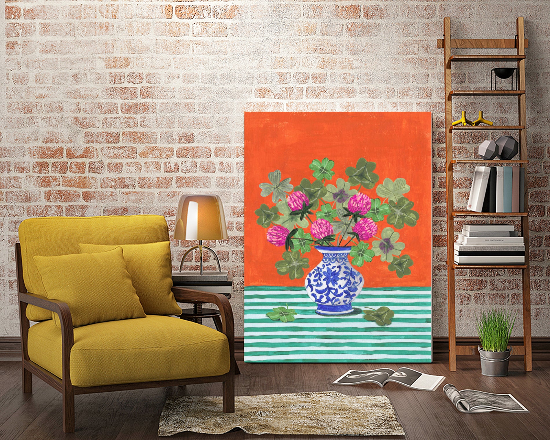 Clovers and Pink Blossoms by Caroline Bonne Muller on GIANT ART - clover bouquet  clover bouquet
