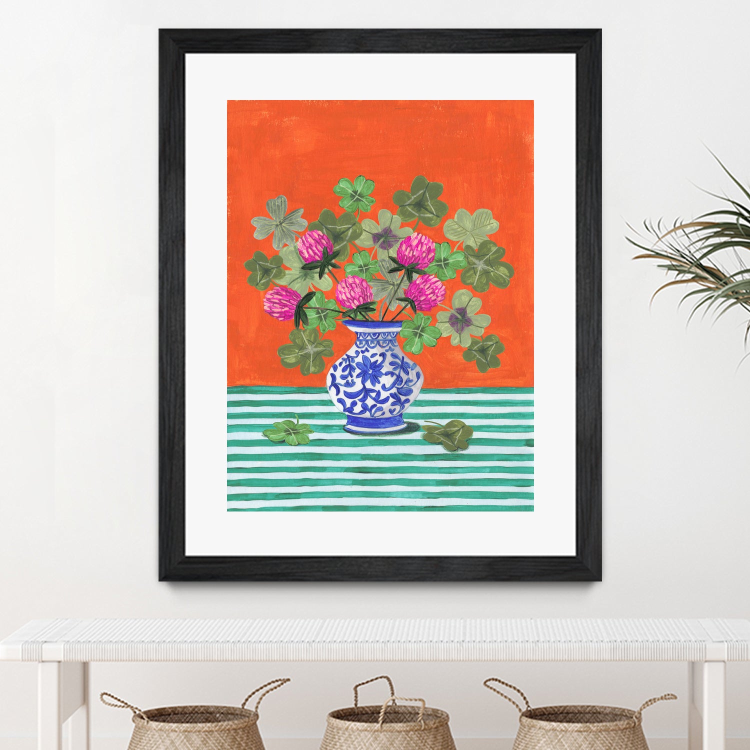 Clovers and Pink Blossoms by Caroline Bonne Muller on GIANT ART - clover bouquet  clover bouquet