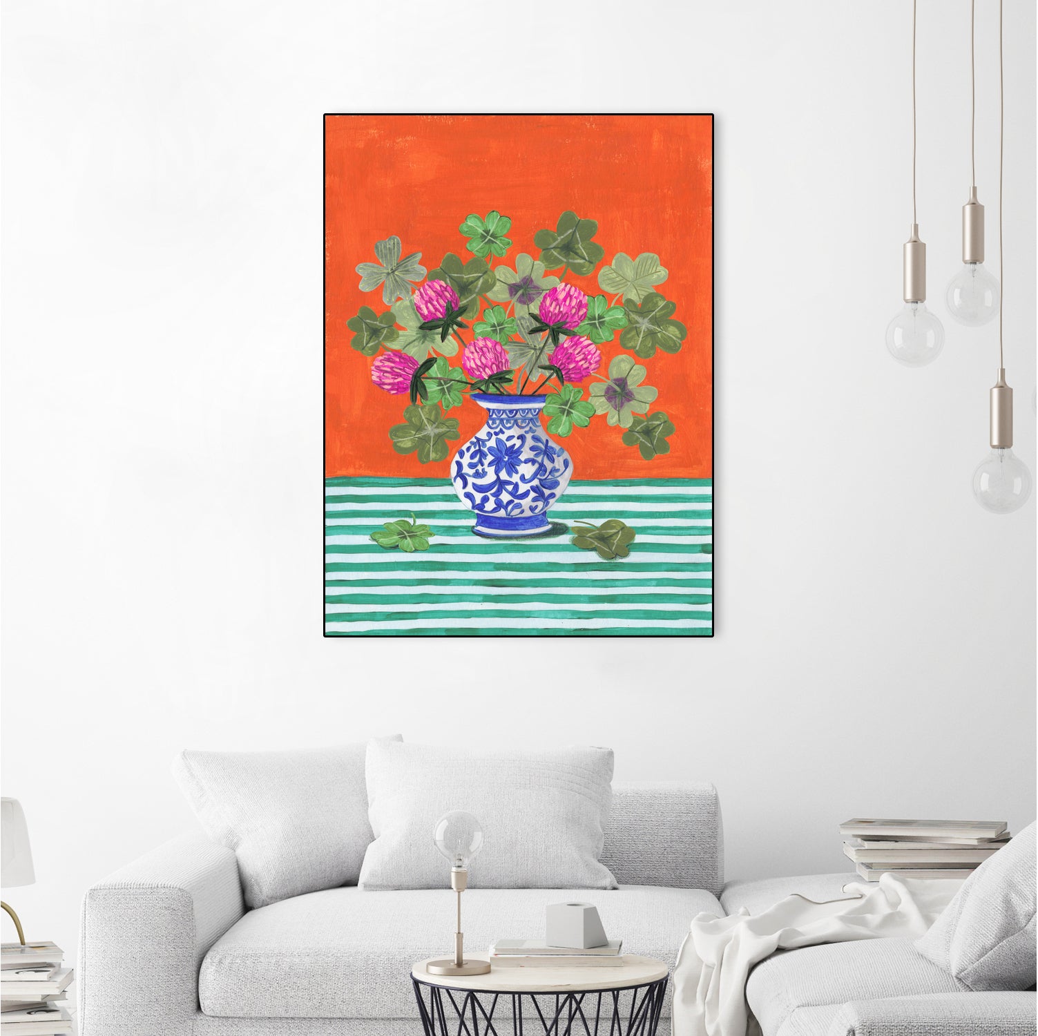 Clovers and Pink Blossoms by Caroline Bonne Muller on GIANT ART - clover bouquet  clover bouquet
