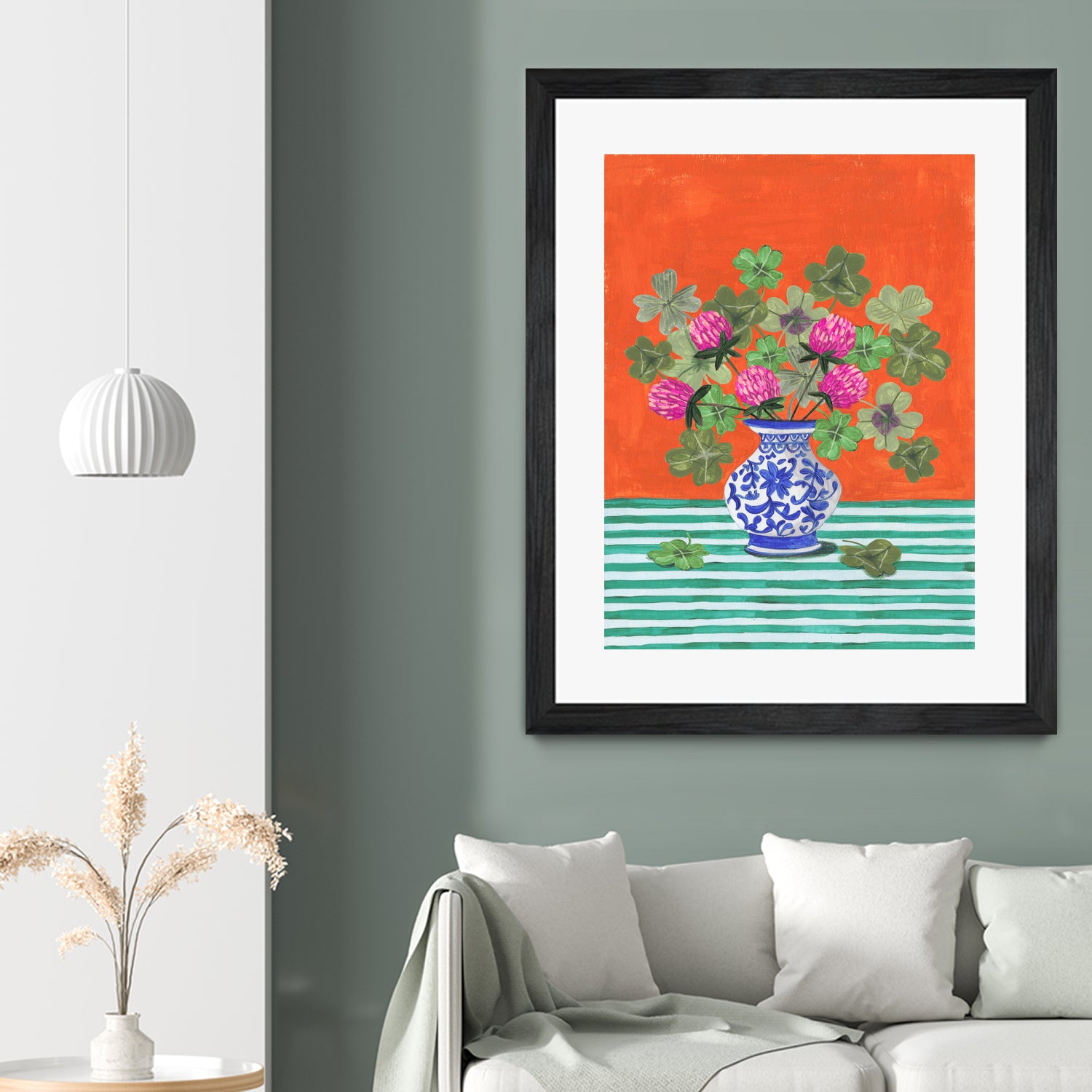 Clovers and Pink Blossoms by Caroline Bonne Muller on GIANT ART - clover bouquet  clover bouquet