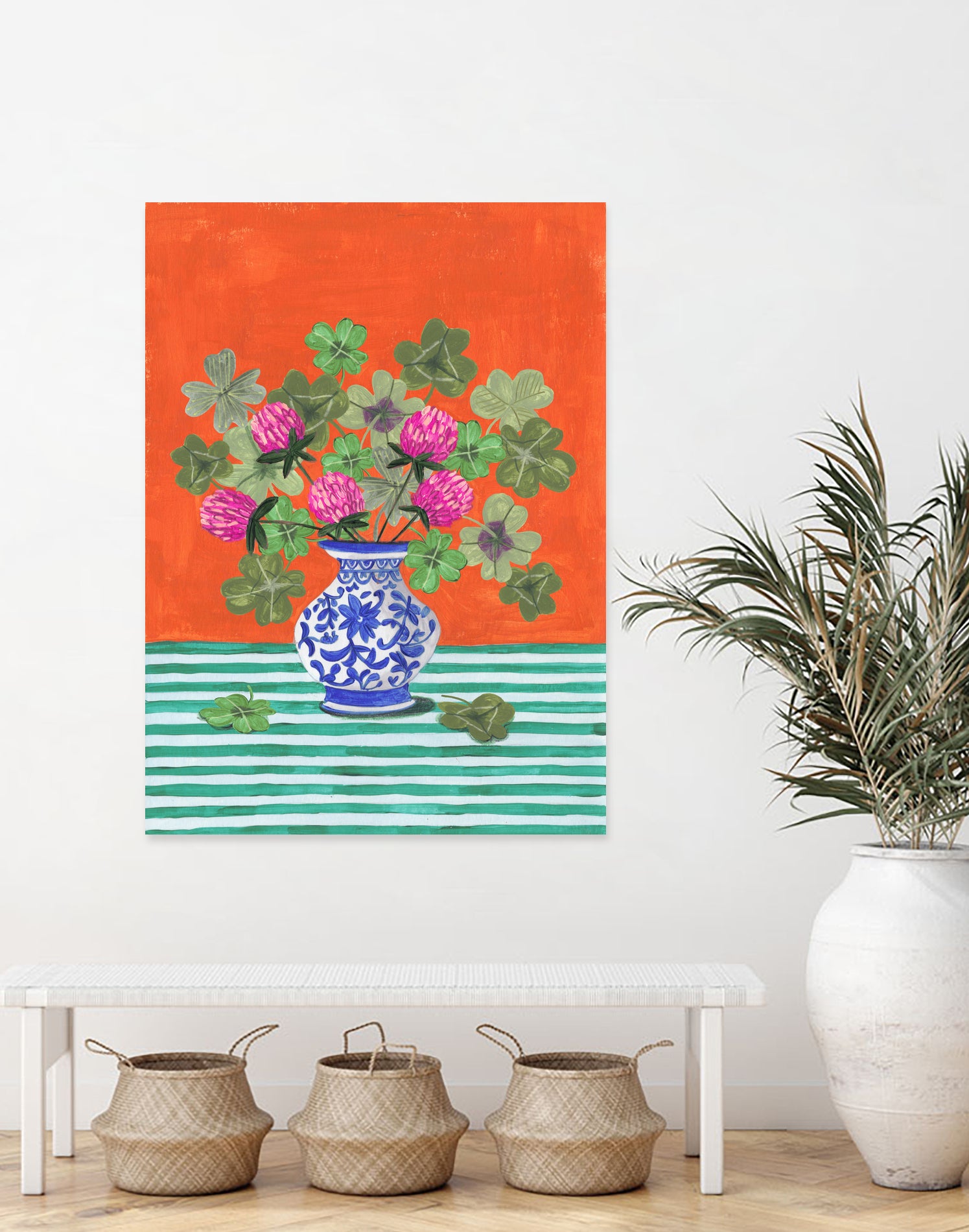 Clovers and Pink Blossoms by Caroline Bonne Muller on GIANT ART - clover bouquet  clover bouquet