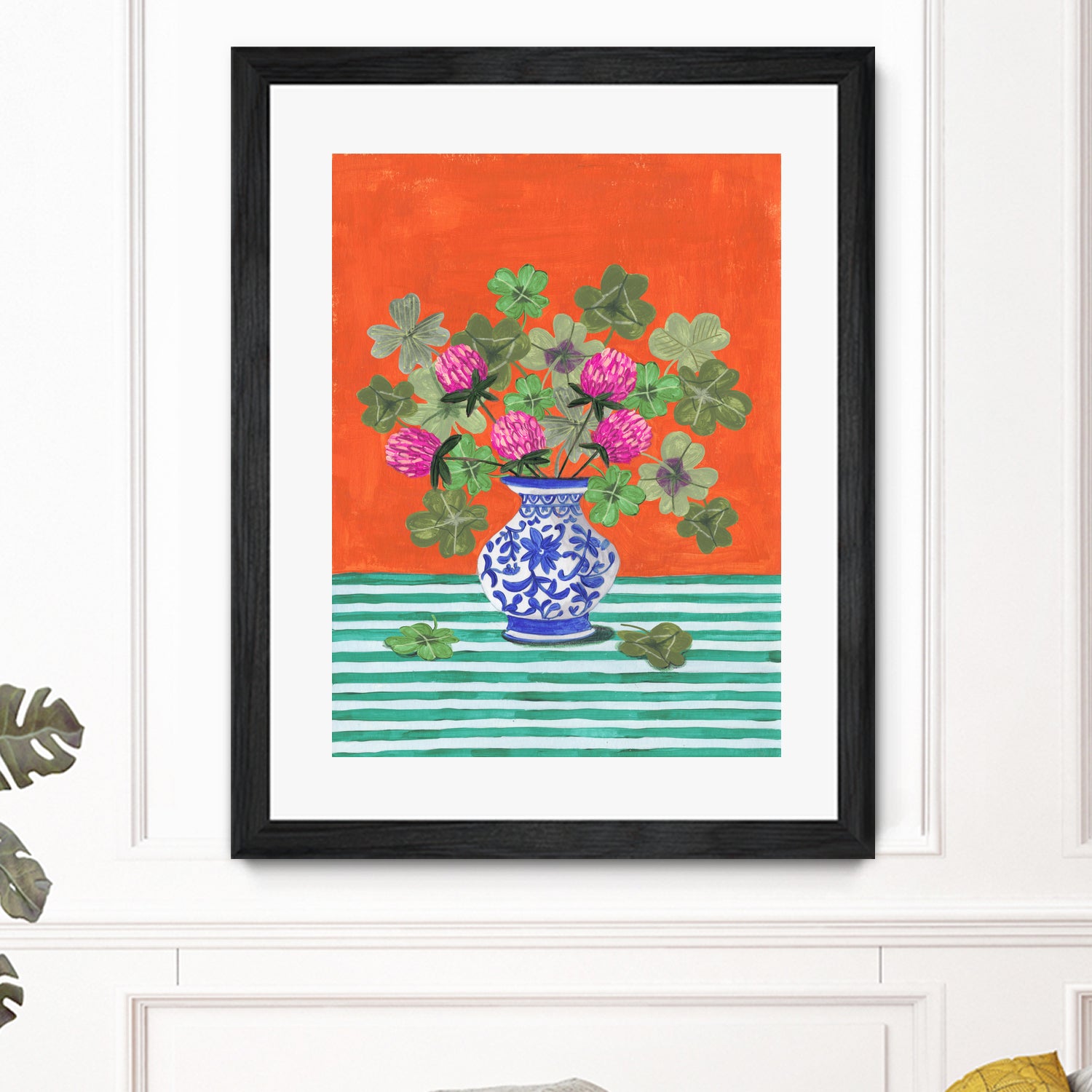 Clovers and Pink Blossoms by Caroline Bonne Muller on GIANT ART - clover bouquet  clover bouquet